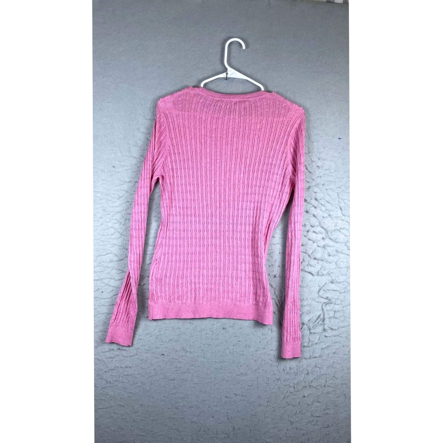 Tommy Hilfiger Tommy Hilfiger Sweater Womens Large Pink Button Cable Knit Casual T7BS0153 Size L / US 10 / IT 46 - 3 Thumbnail
