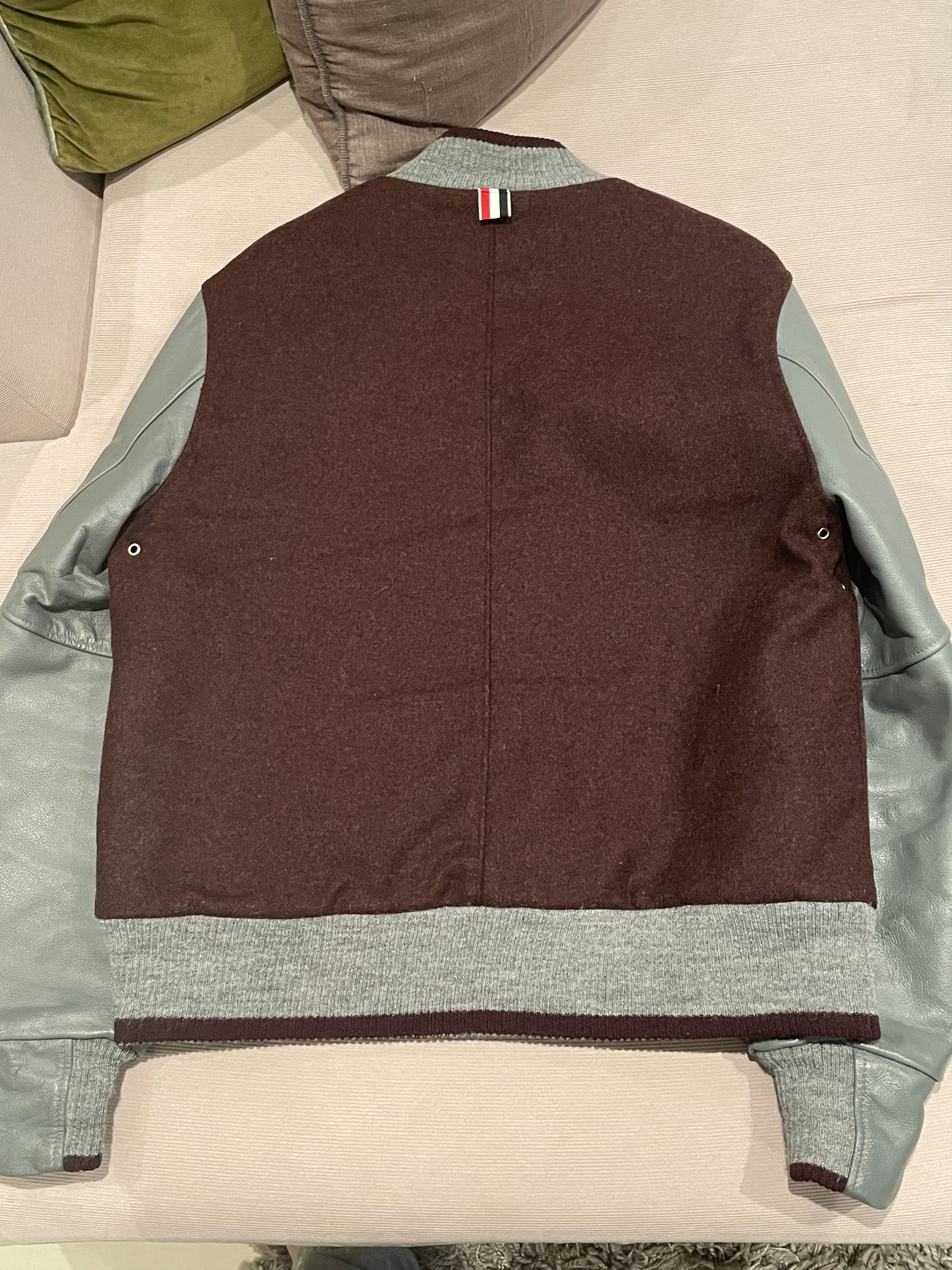 Thom Browne Thom Browne VARSITY JACKET W/ LEATHER SLEEVES IN MACKINTOSH Size US M / EU 48-50 / 2 - 2 Thumbnail