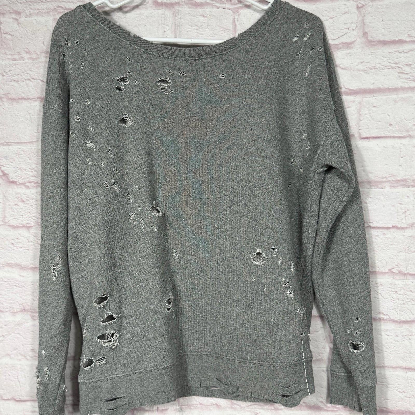 Express Express One Eleven Small Distressed Gray Sweatshirt Size ONE SIZE - 6 Thumbnail