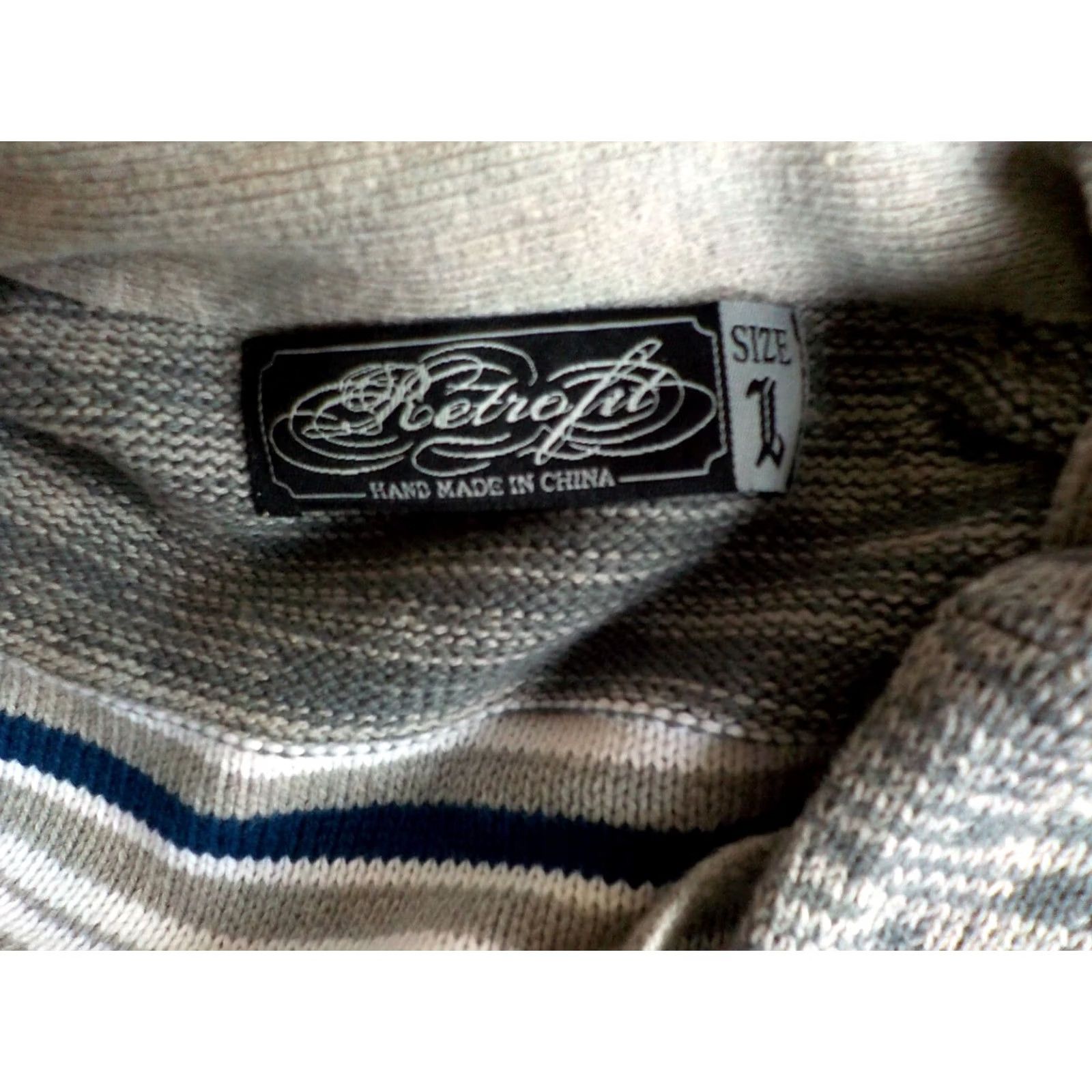 KangaROOS VINTAGE Retrofit Hooded Striped Pullover Sweater Kangaroo Pocket LARGE Gray/Blue Mens Pullover Knit Cotton Blend 60% Cotton 40% Acrylic Size US L / EU 52-54 / 3 - 6 Thumbnail