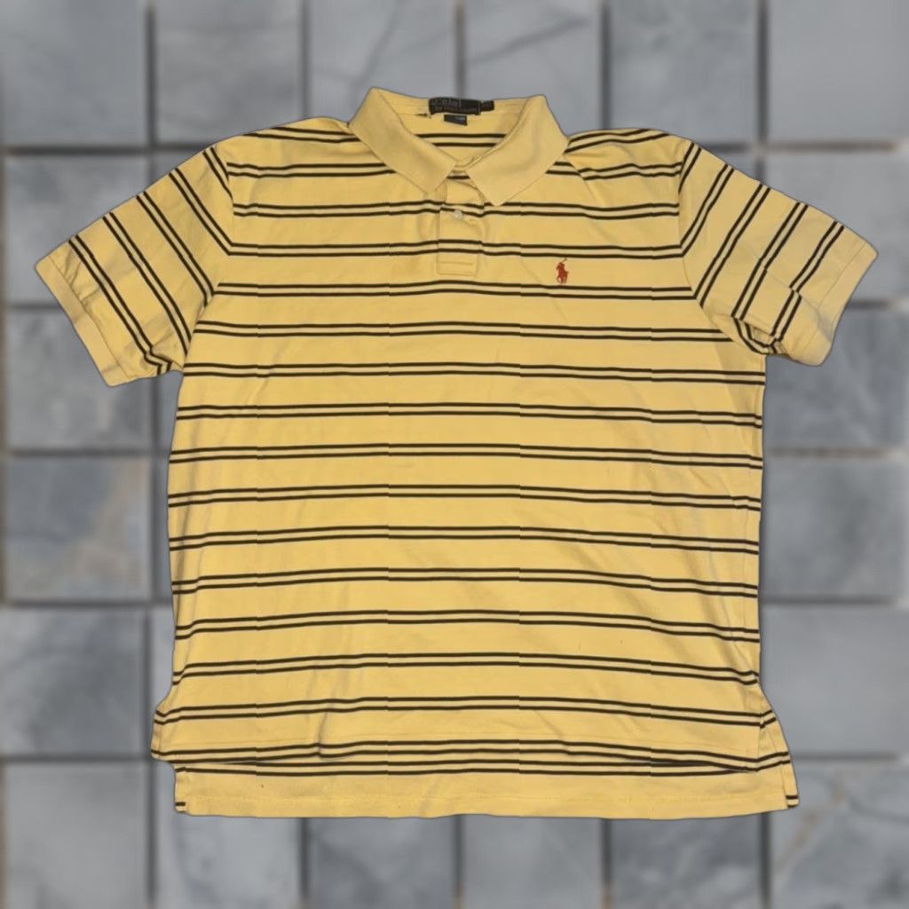 Ralph Lauren VINTAGE Polo Ralph Lauren Striped Polo Shirt XXL 2XL Yellow Navy Classic Fit Pony Logo Mens Size US XXL / EU 58 / 5 - 1 Thumbnail