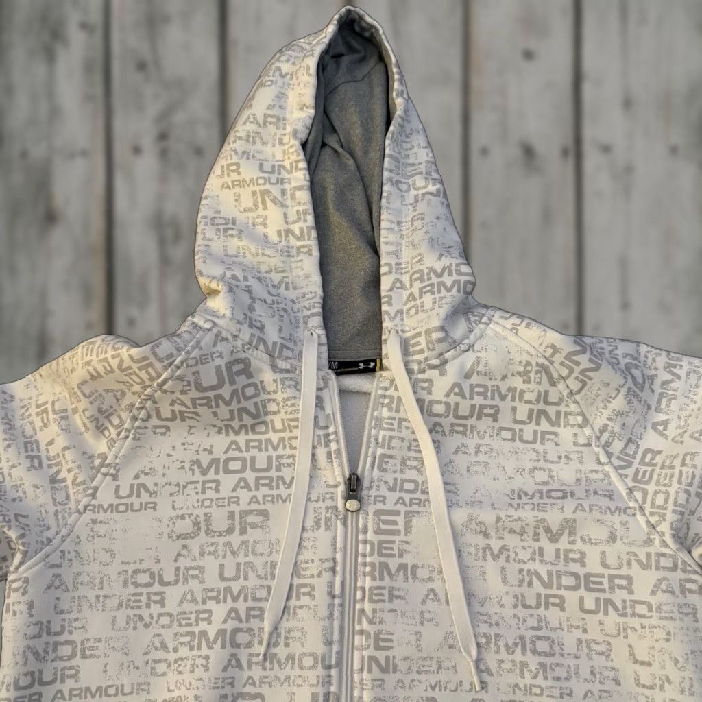 Under Armour Under Armour Hoodie Unisex Sz M Medium Full Zip Logo Print Beige Knit Fleece Breathable Pockets Sports Outdoor Mens Womens Size US M / EU 48-50 / 2 - 1 Thumbnail