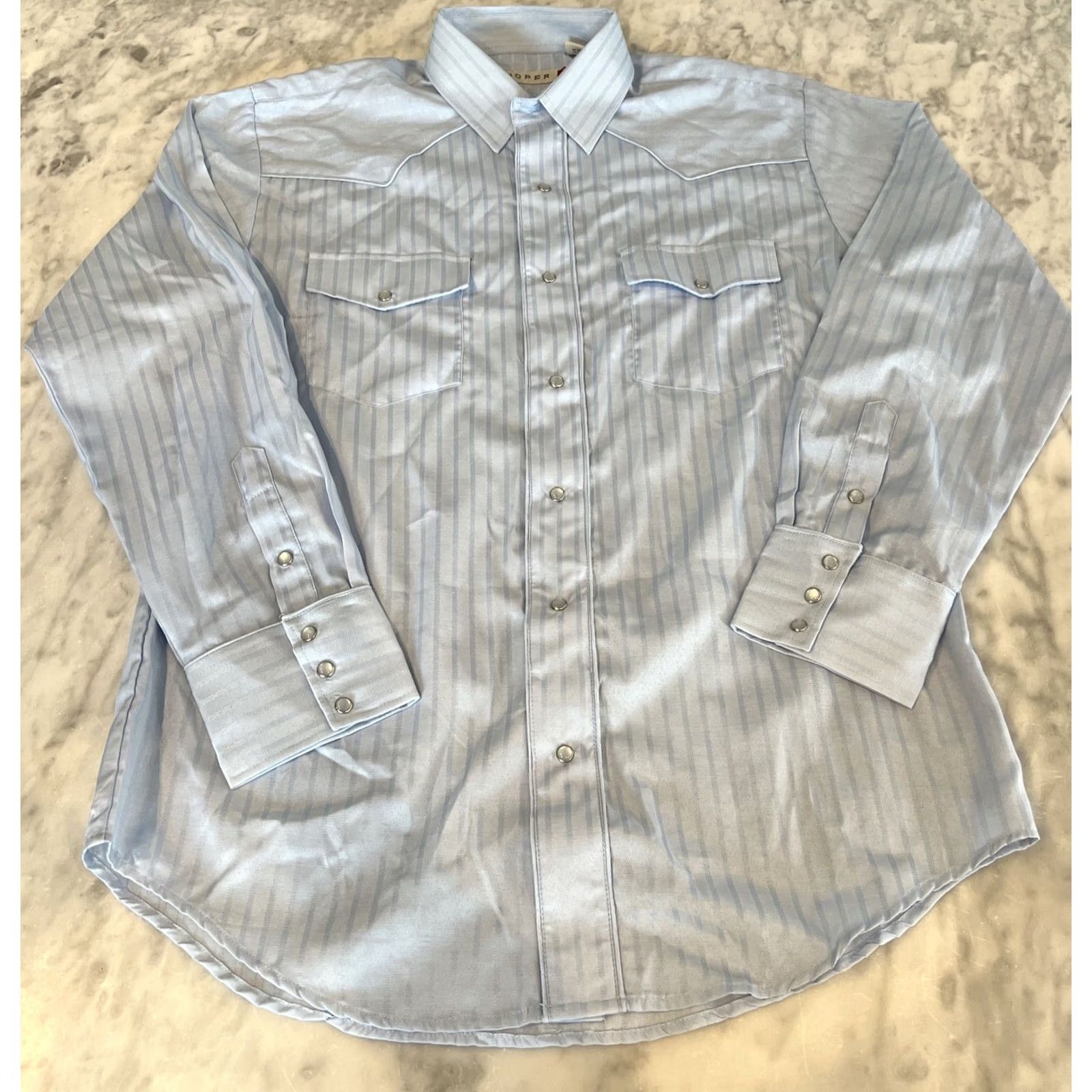 Roper Roper Western Shirt Men L Blue Striped Embroidered Pearl Snap Long Sleeve Button-Up Size US L / EU 52-54 / 3 - 3 Thumbnail