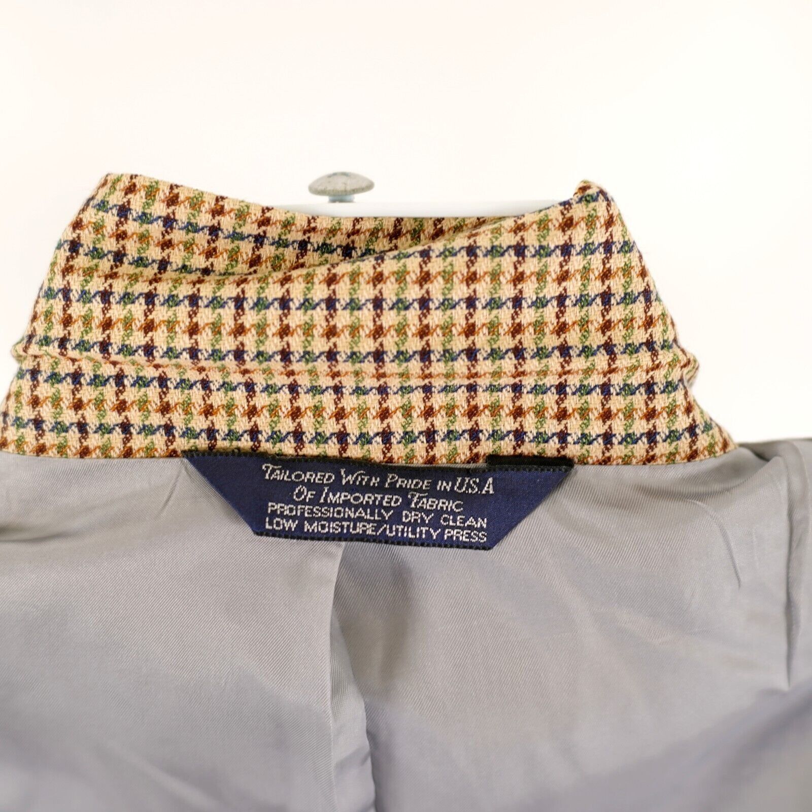 Lands' End Land's End Wool Silk Houndstooth 2 Button Sport Coat 42R Tan Size 42R - 12 Thumbnail