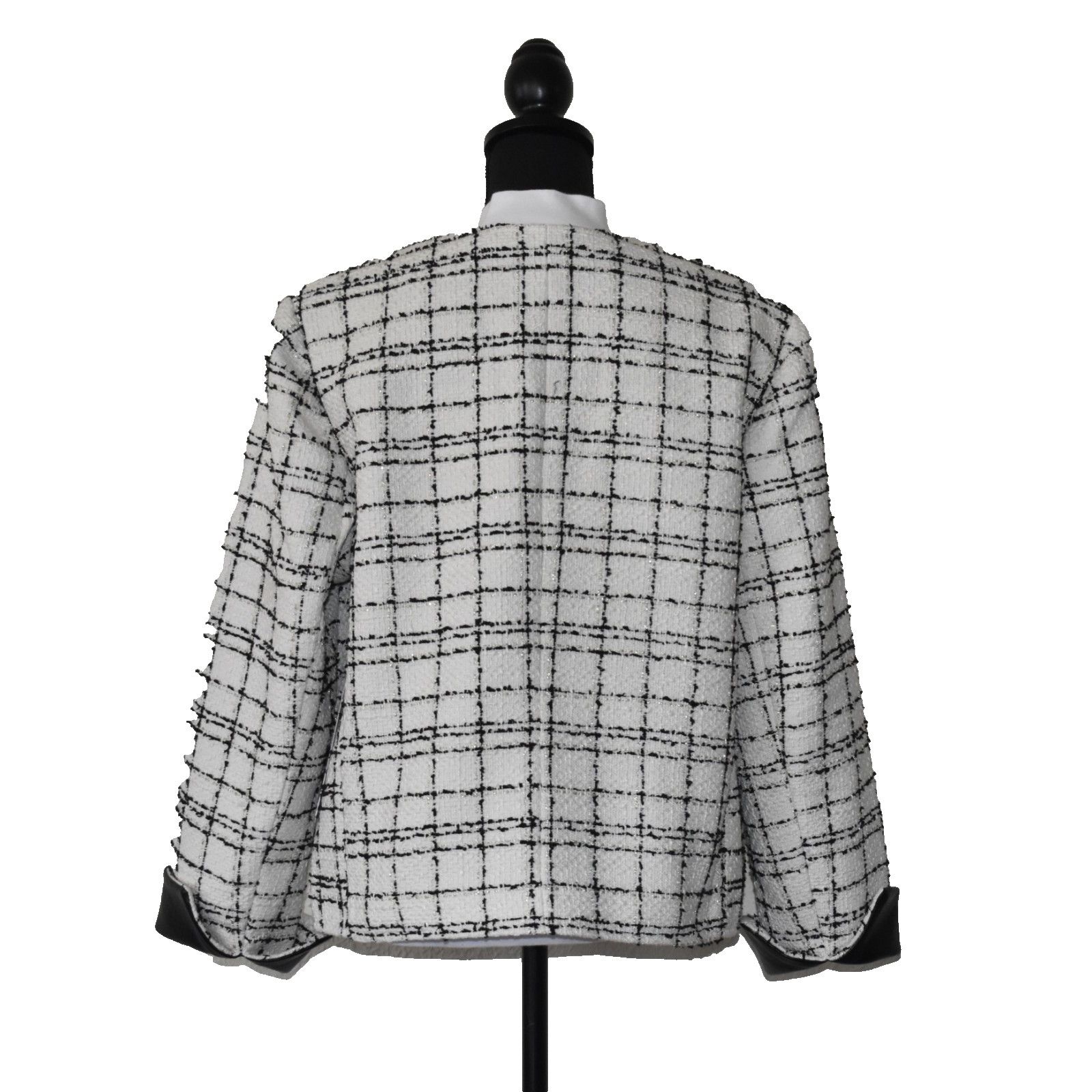Chicos NWT CHICOS Ecru Tweed & Faux Leather Jacket Sz 3 US 16 $139 Size XXL / US 16-18 / IT 52-54 - 3 Thumbnail