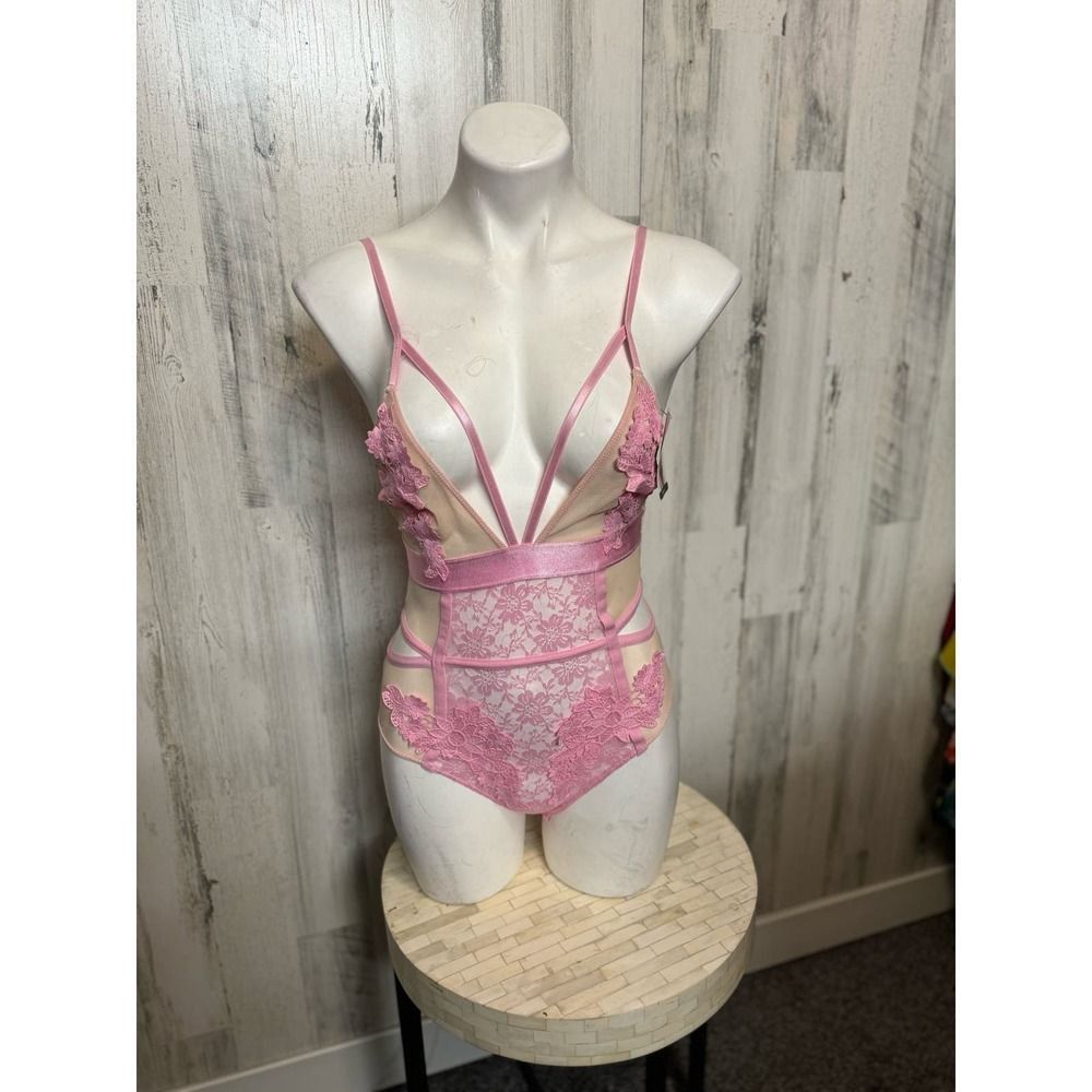 Other Pink Lace Cutout Bodysuit Lingerie Size S Sexy Strappy Mesh Size S / US 4 / IT 40 - 1 Thumbnail