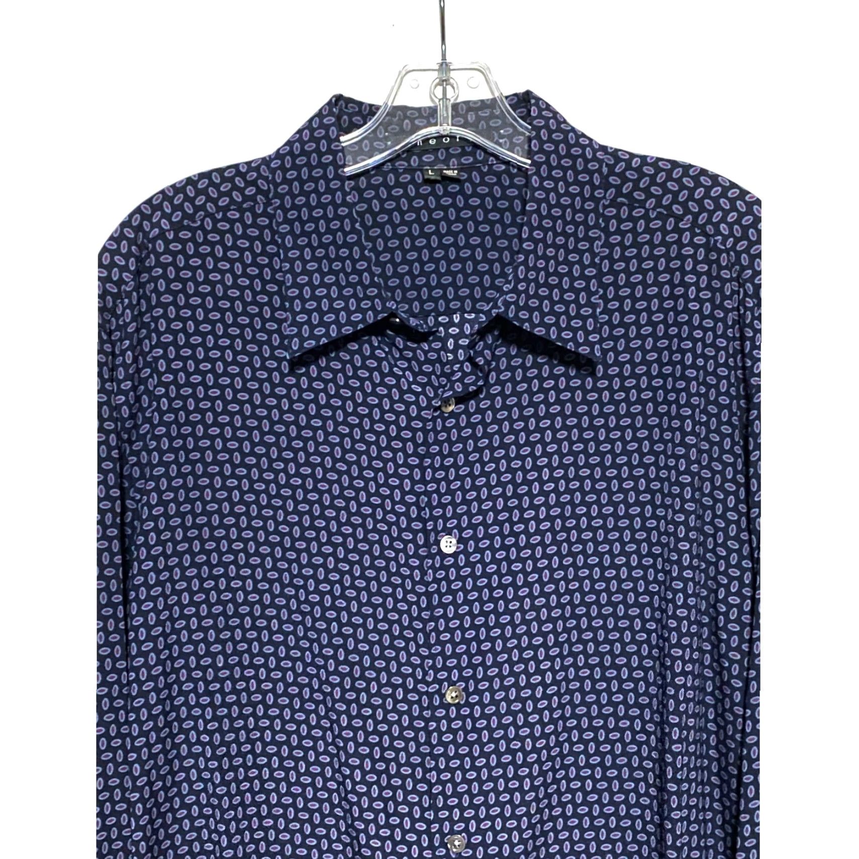 Theory Theory Toby Silk Geometric Button Dress Shirt Mens L Stretch Professional Career Size 42R - 2 Thumbnail