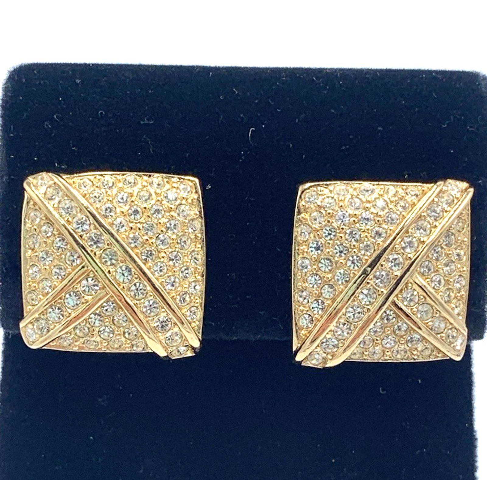 Other Dior Rhinestone Gold Tone Clip On Art Deco Style Earrings Size ONE SIZE - 1 Thumbnail