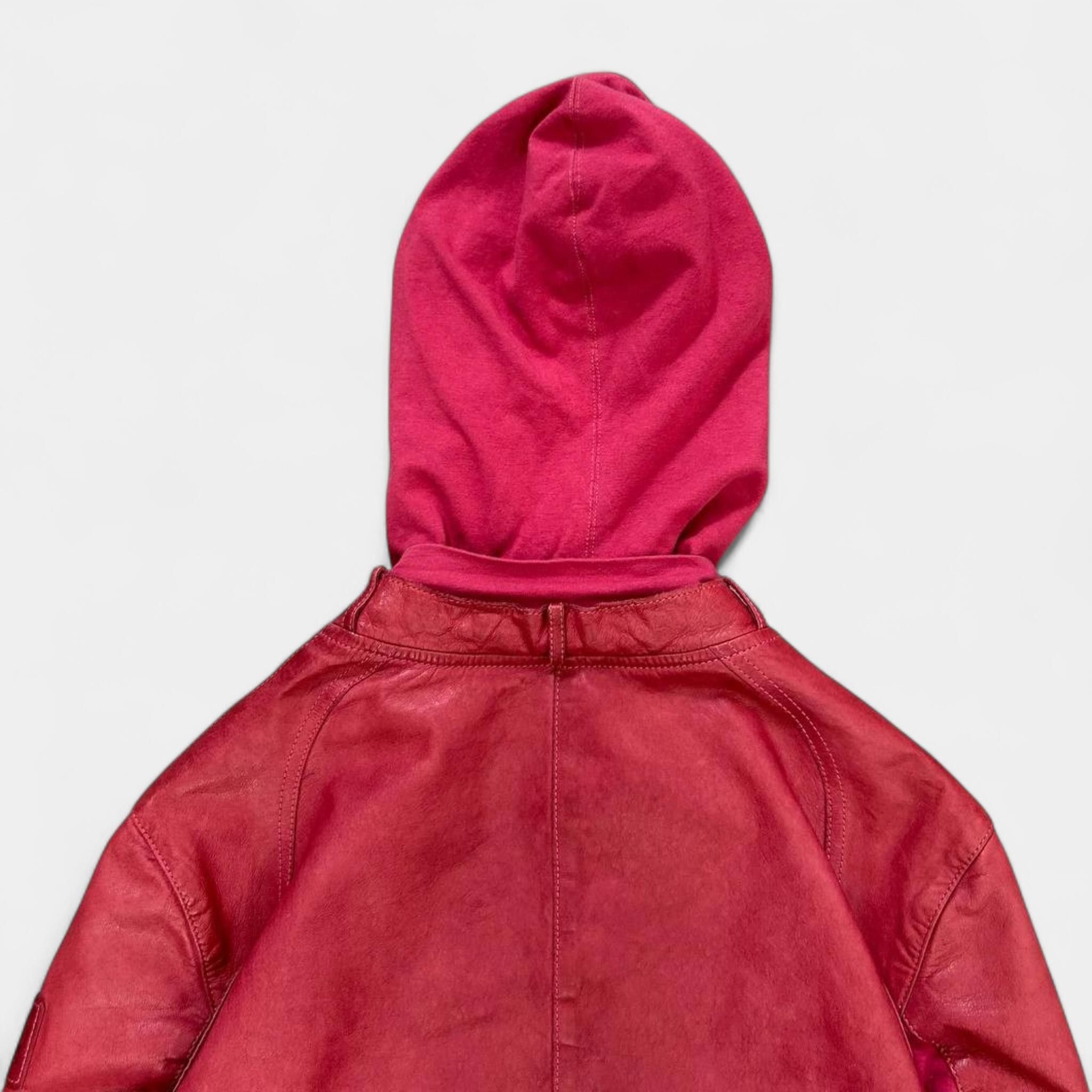 Armani Armani Jeans Pink Hooded Leather Jacket Size S / US 4 / IT 40 - 6 Thumbnail
