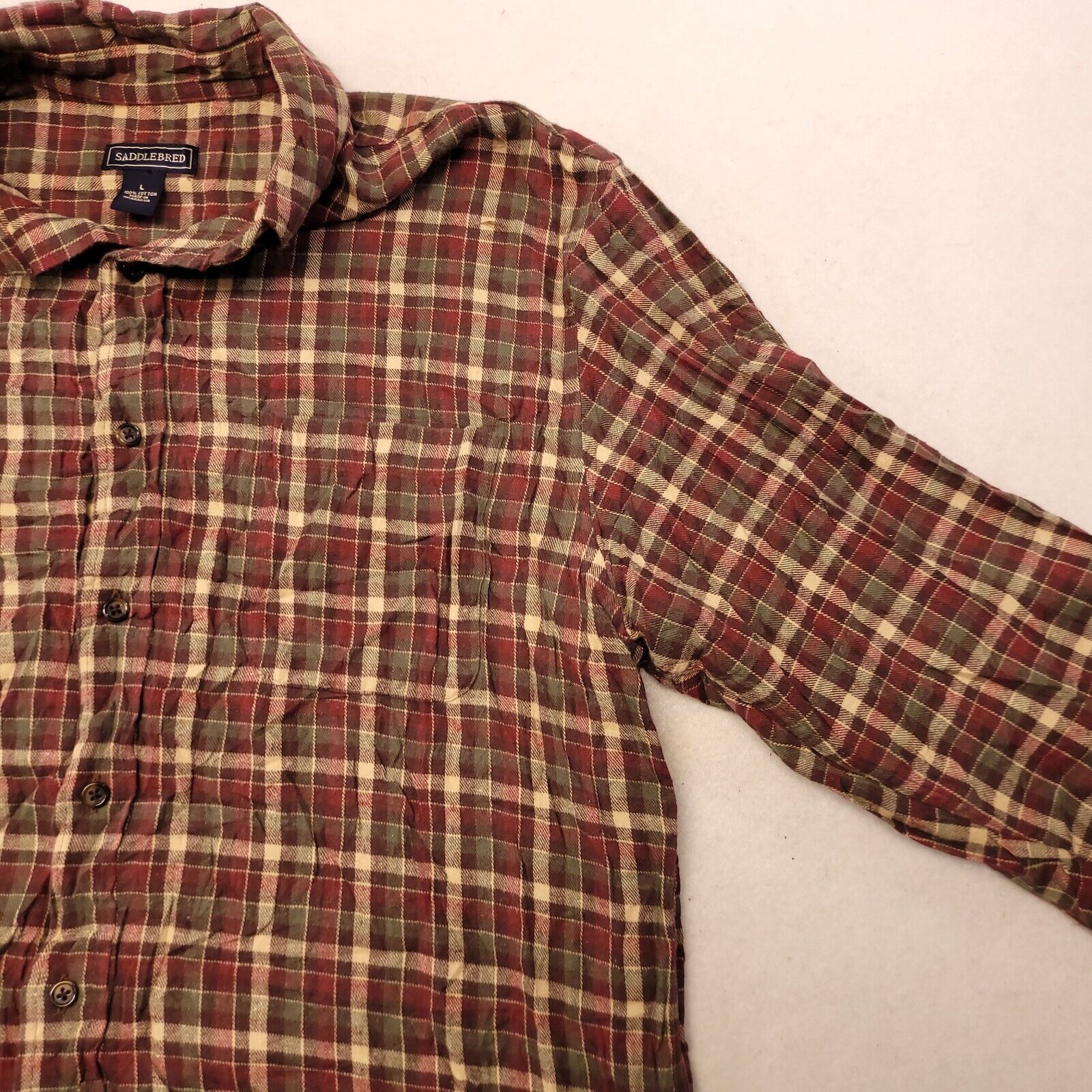 Saddlebred Saddlebred Madras Flannel Shirt Mens Size Large L Red White Size US L / EU 52-54 / 3 - 5 Thumbnail