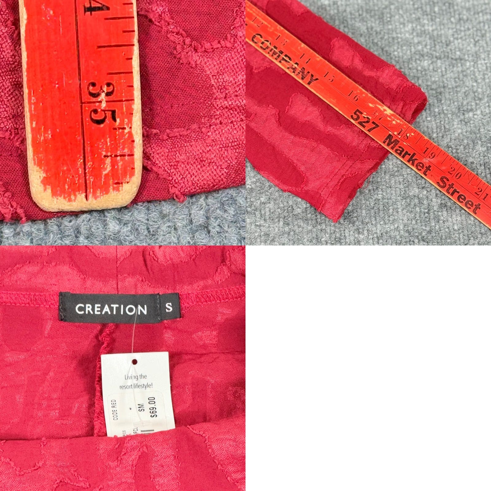 Vintage Creation Red Patterned Collar Neck 3/4 Sleeve Pockets NWT Dress Womens Small IDK? Size S / US 4 / IT 40 - 9 Thumbnail