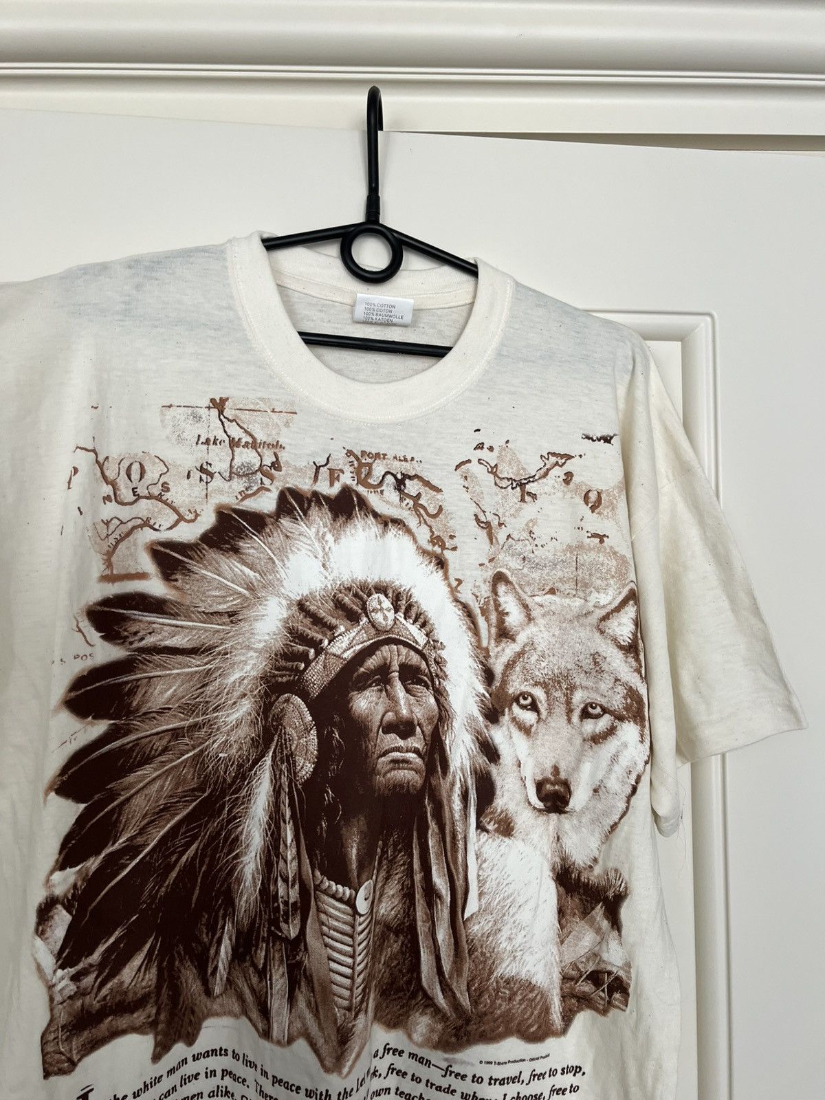 Vintage Vintage 1999 Native American Chief Joseph Wolf Graphic Tee Size US XXL / EU 58 / 5 - 10 Thumbnail