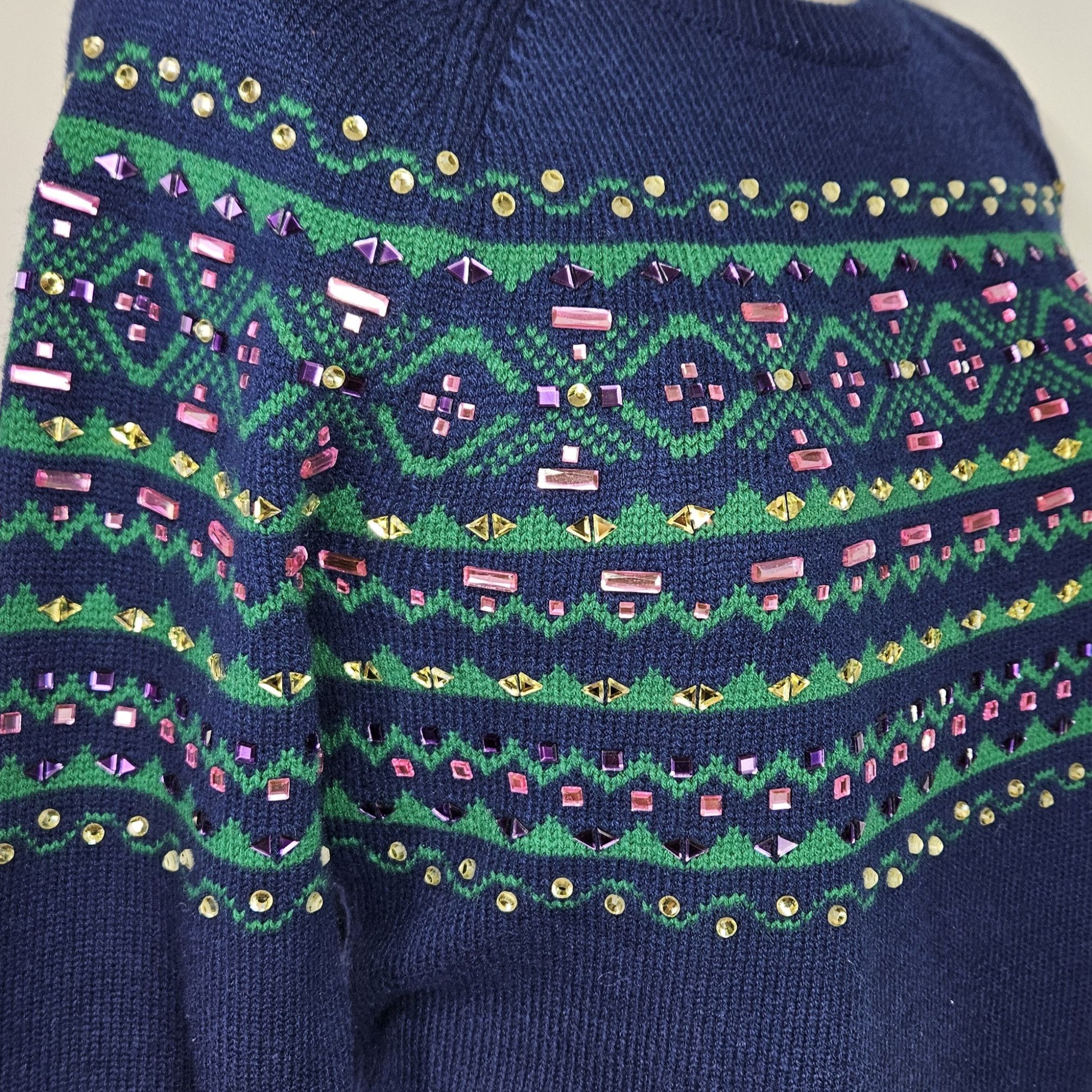 Talbots Talbots Size LP Sweater Fair Isle Gemstone Sparkle Navy Size L / US 10 / IT 46 - 7 Thumbnail