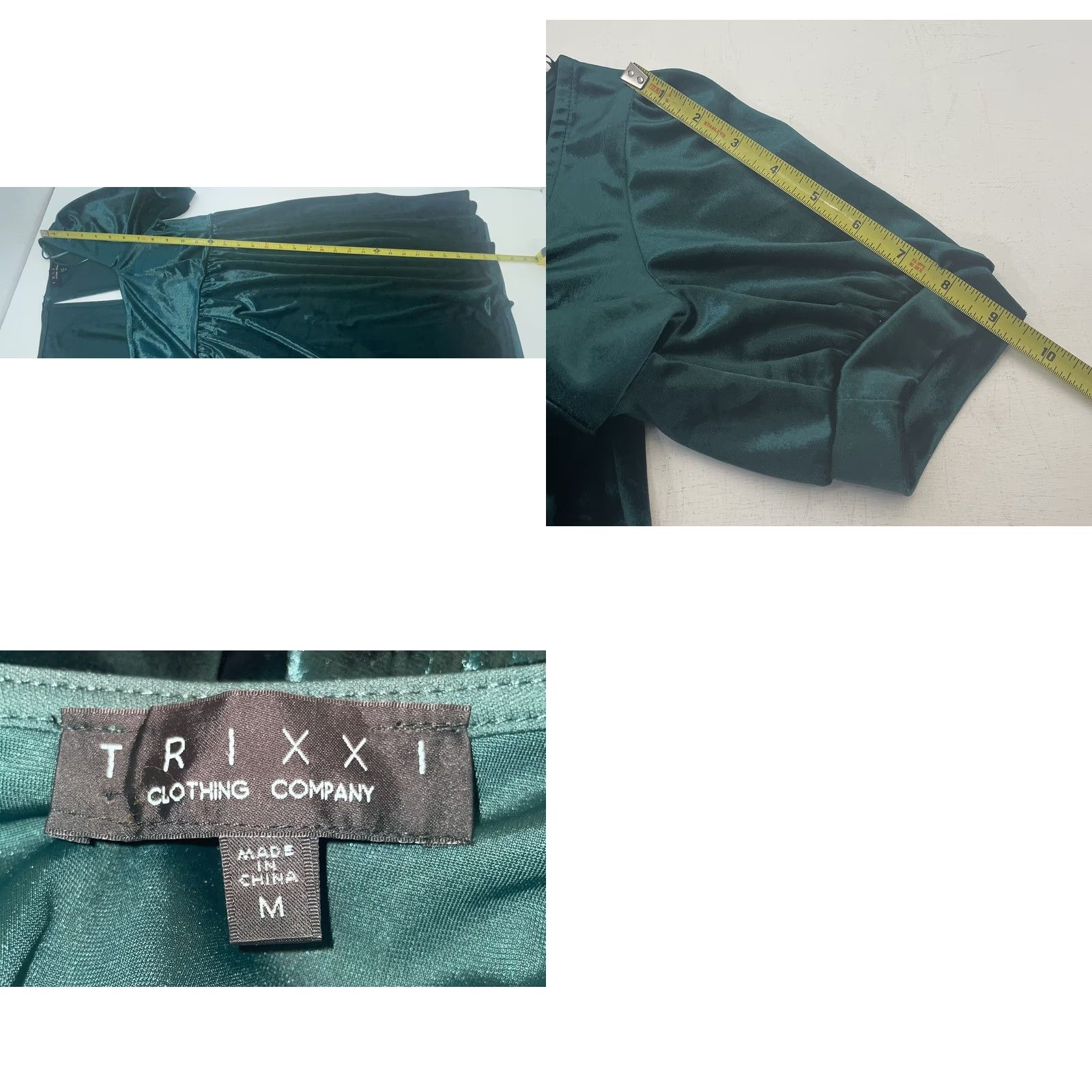Vintage Trixxi Clothing Company Dress Women Medium Emerald Green Square Neck Zip Button Knit Polyester Spandex Shift Knee Length Short Sleeve Vintage No Size M / US 6-8 / IT 42-44 - 11 Thumbnail