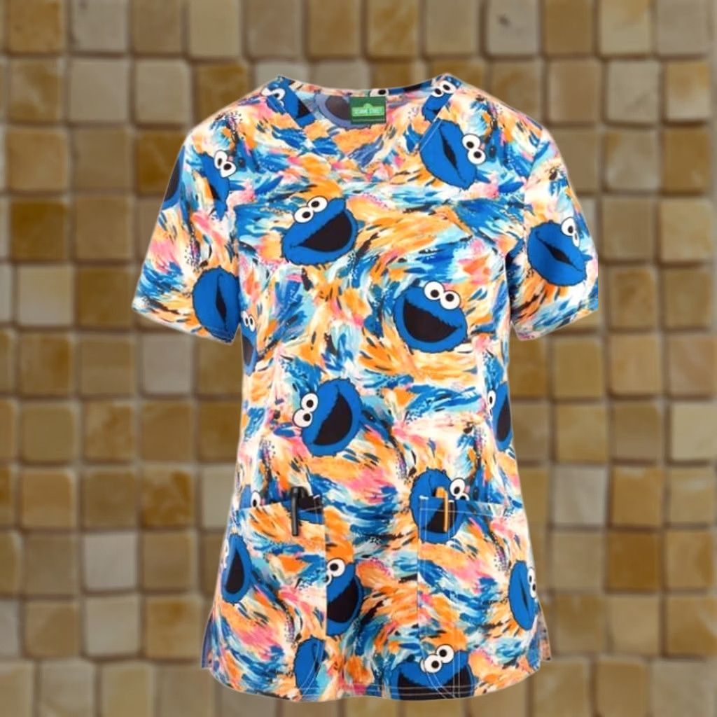 Vintage VINTAGE New WOMENS Tooniforms V-NECK SESAME STREET COOKIE MONSTER SCRUB TOP SCRUBS L Size L / US 10 / IT 46 - 1 Preview