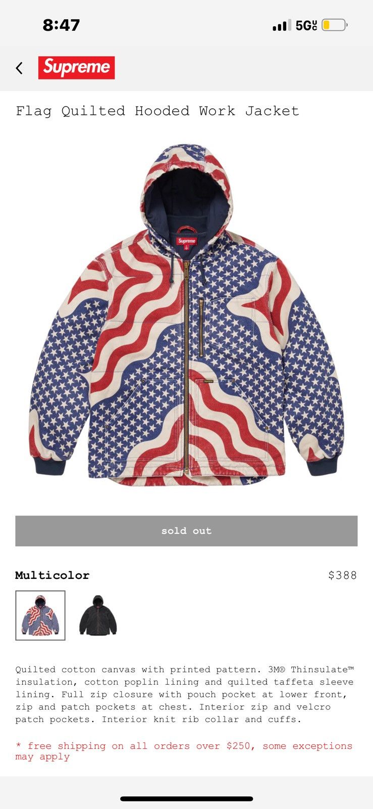 Supreme Supreme flag quilted jacket Size US L / EU 52-54 / 3 - 1 Thumbnail