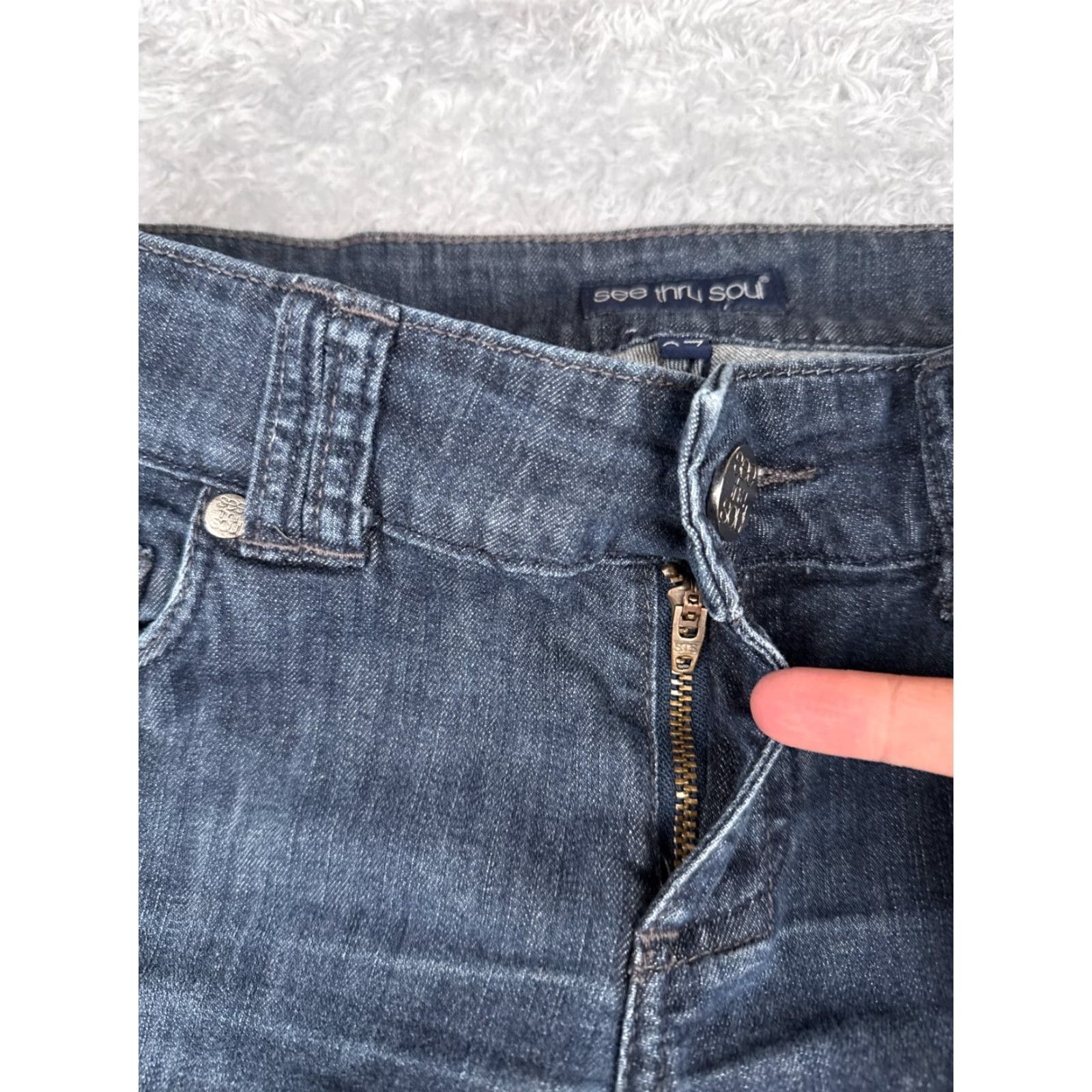 Vintage See Thru Soul Jeans Womens 27 Blue Denim Flared Low Rise 28x31 Size 27" / US 4 / IT 40 - 5 Thumbnail