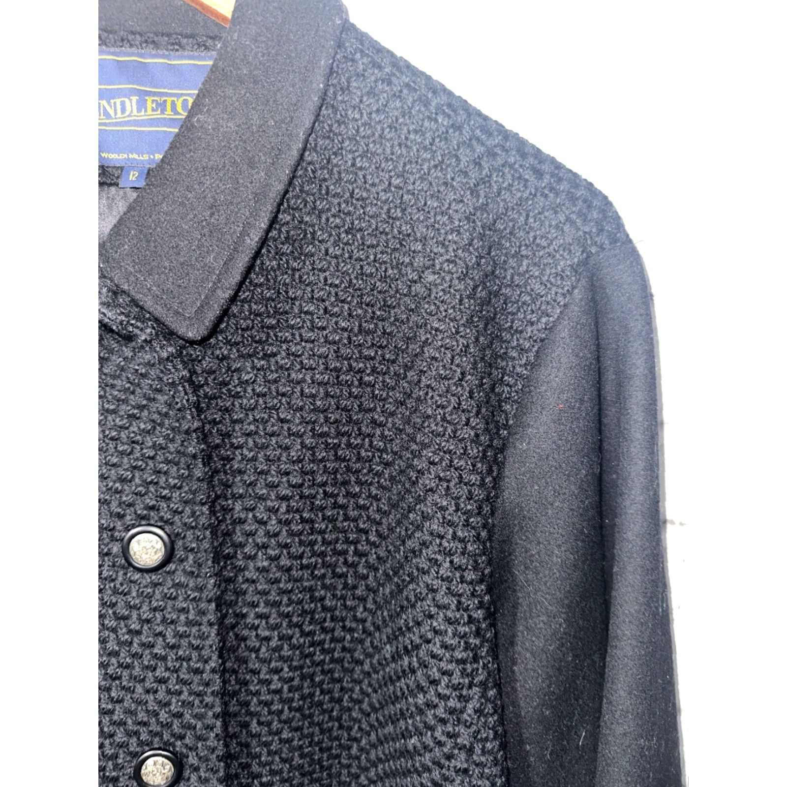 Pendleton PENDLETON 100% Wool Black Knit Coat Womens Regular Size 12 Basic Jacket Size XL / US 12-14 / IT 48-50 - 3 Thumbnail