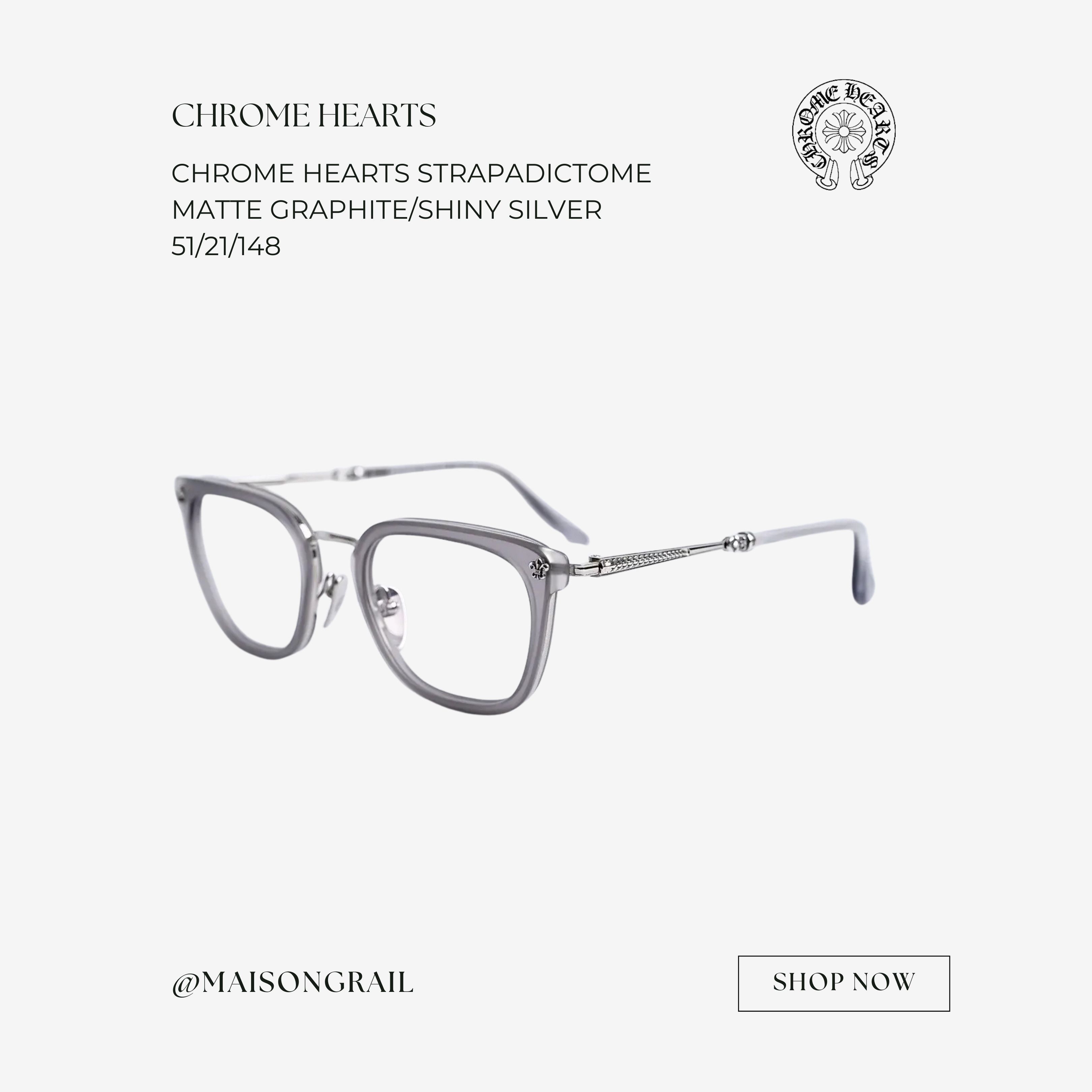 Chrome Hearts CHROME HEARTS STRAPADICTOME MATTE GRAPHITE/SS EYEGLASSES Size ONE SIZE - 1 Thumbnail