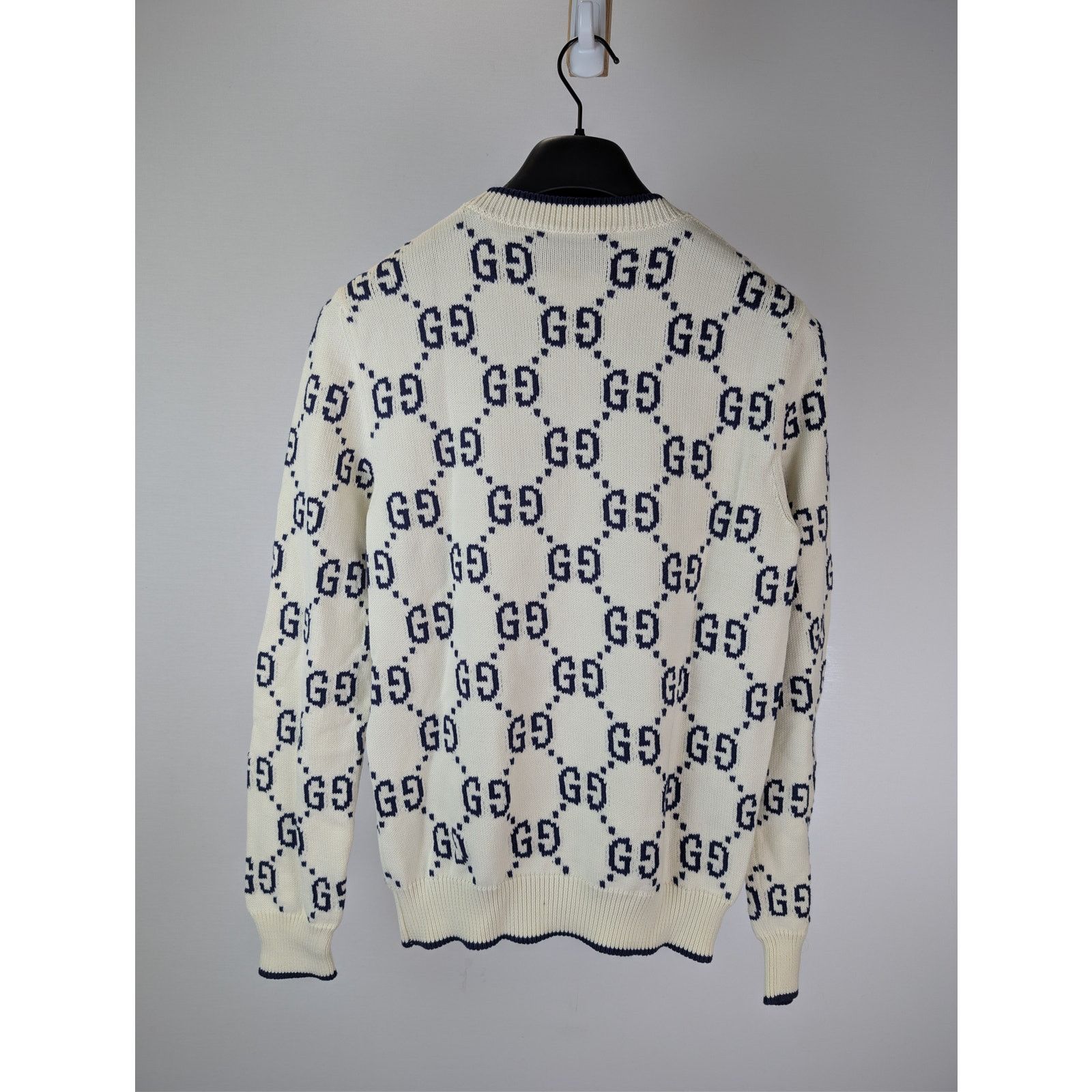 Gucci o1rshd1 GG Cotton Knit Sweater in Ivory / Navy Blue Size US M / EU 48-50 / 2 - 10 Thumbnail