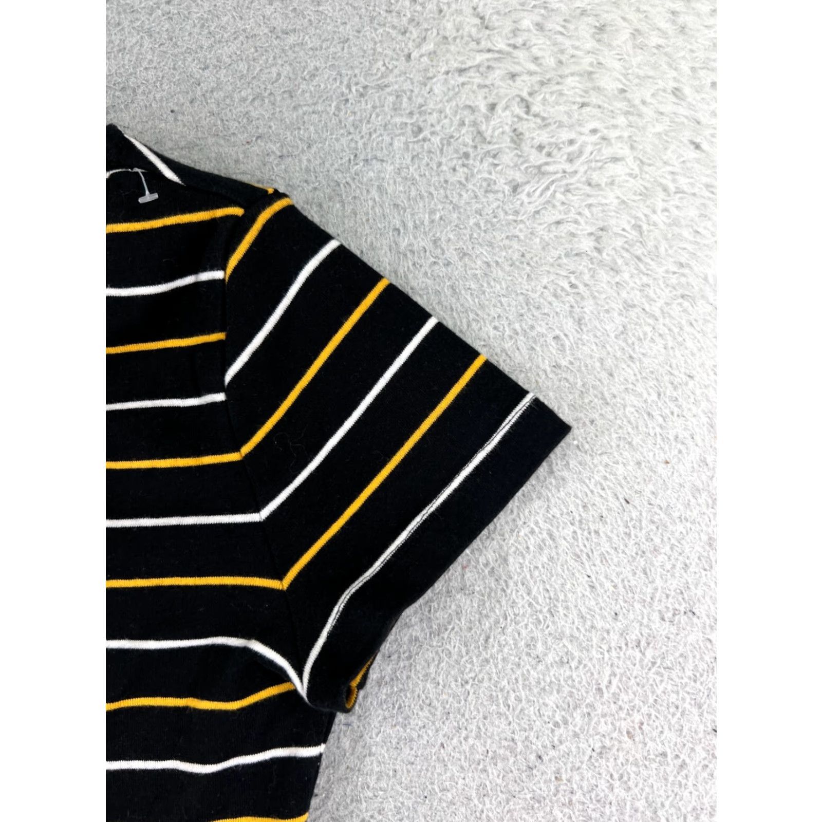 Tommy Hilfiger VINTAGE Tommy Hilfiger Shirt Juniors M Black Yellow White Stripe Scoop Neck Cotton Size M / US 6-8 / IT 42-44 - 2 Thumbnail