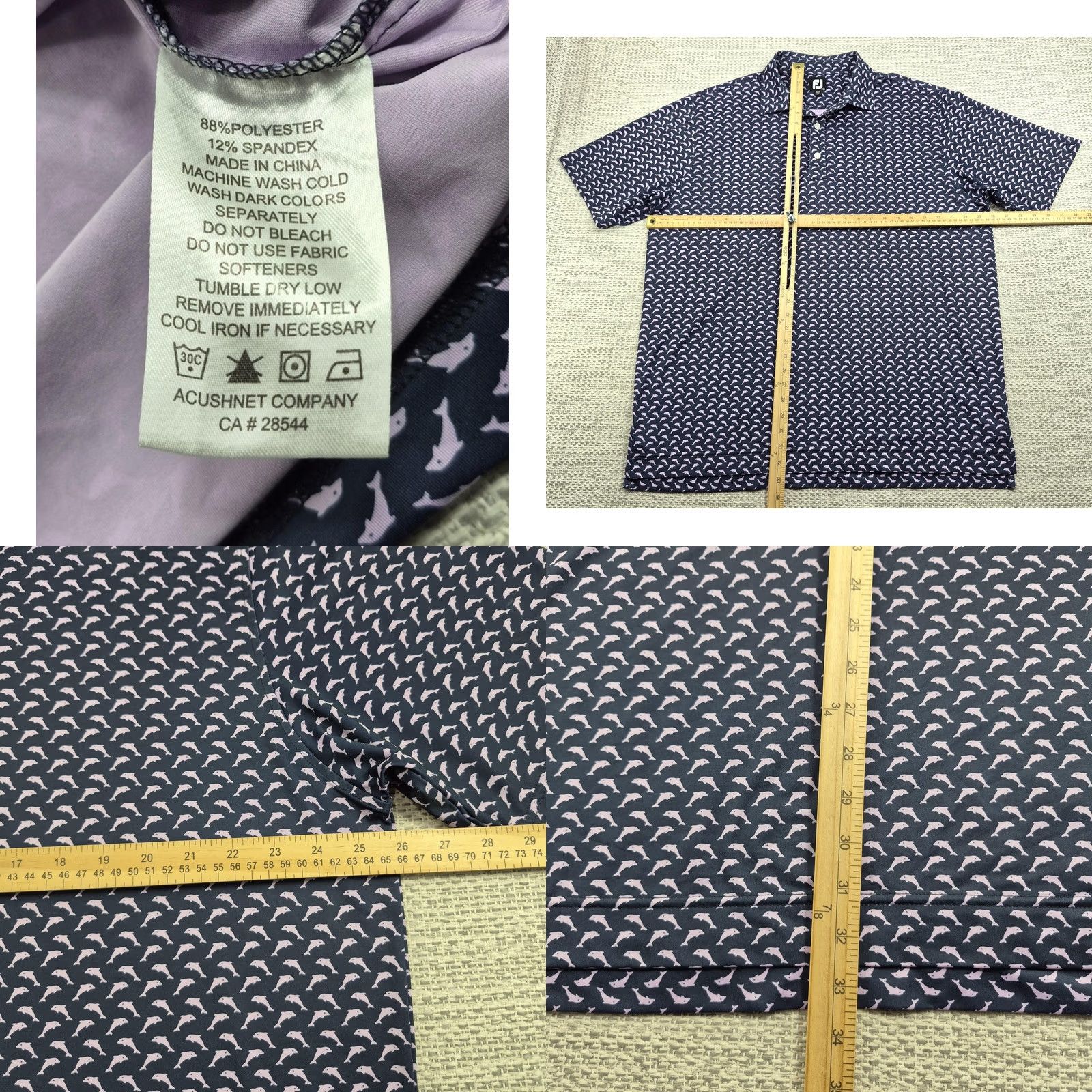 Footjoy FootJoy Polo Golf Shirt Mens XL Blue Dolphin Print Performance Stretch Knit Size US XL / EU 56 / 4 - 8 Thumbnail
