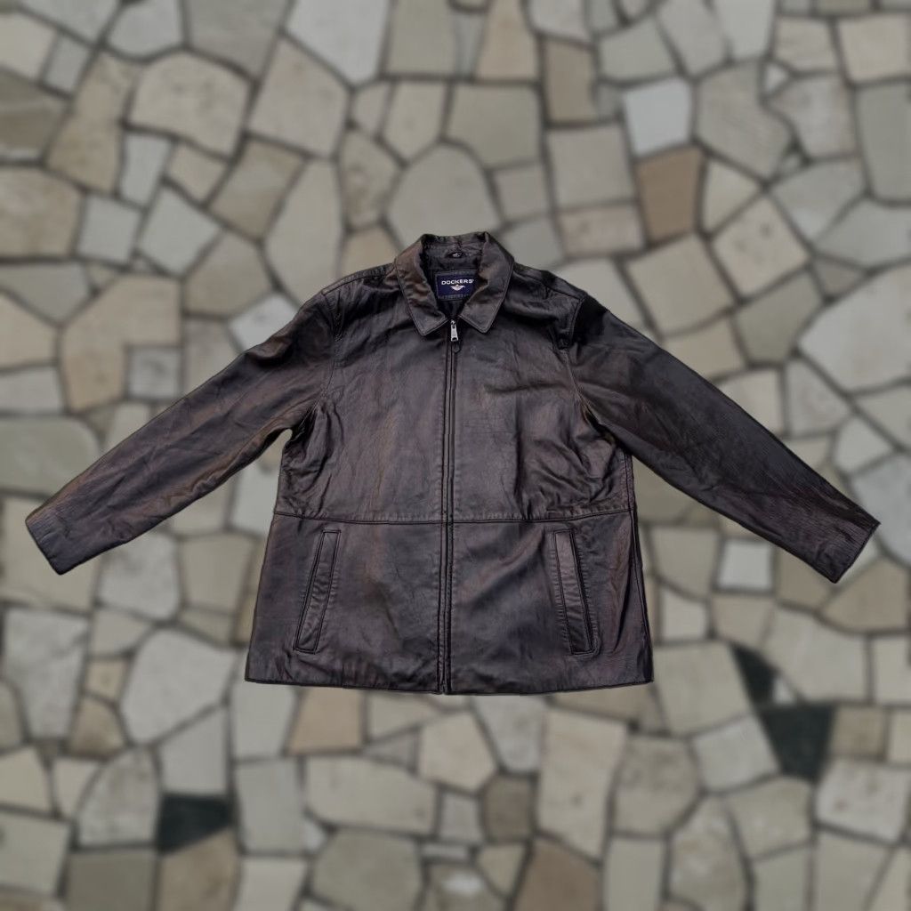 VINTAGE Dockers Men's Black Leather Jacket XL