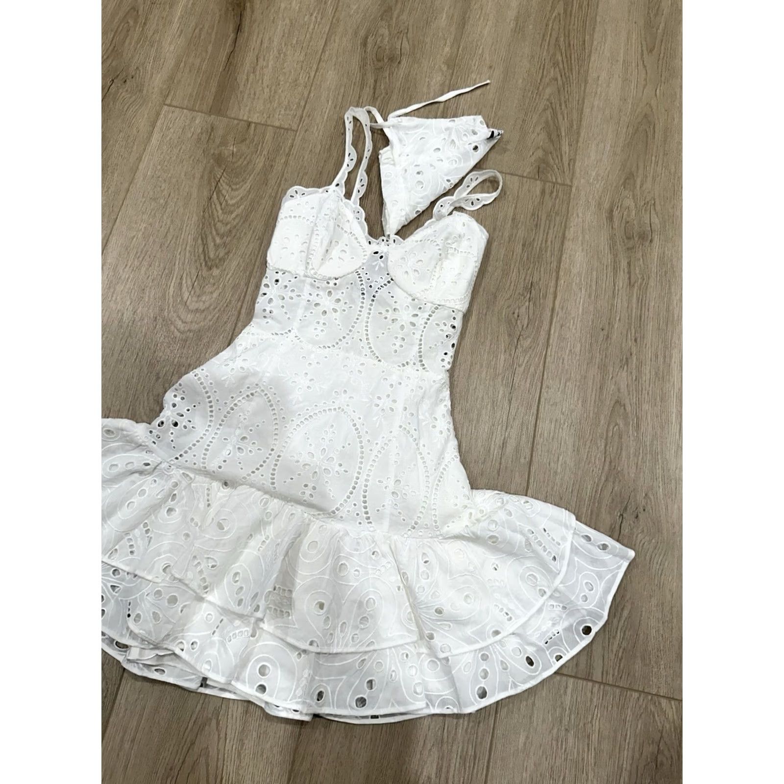 Vintage Charo Ruiz Ibiza White Eyelet Dress Lace Straps Ruffle Hem XS Mini Size XS / US 0-2 / IT 36-38 - 2 Thumbnail