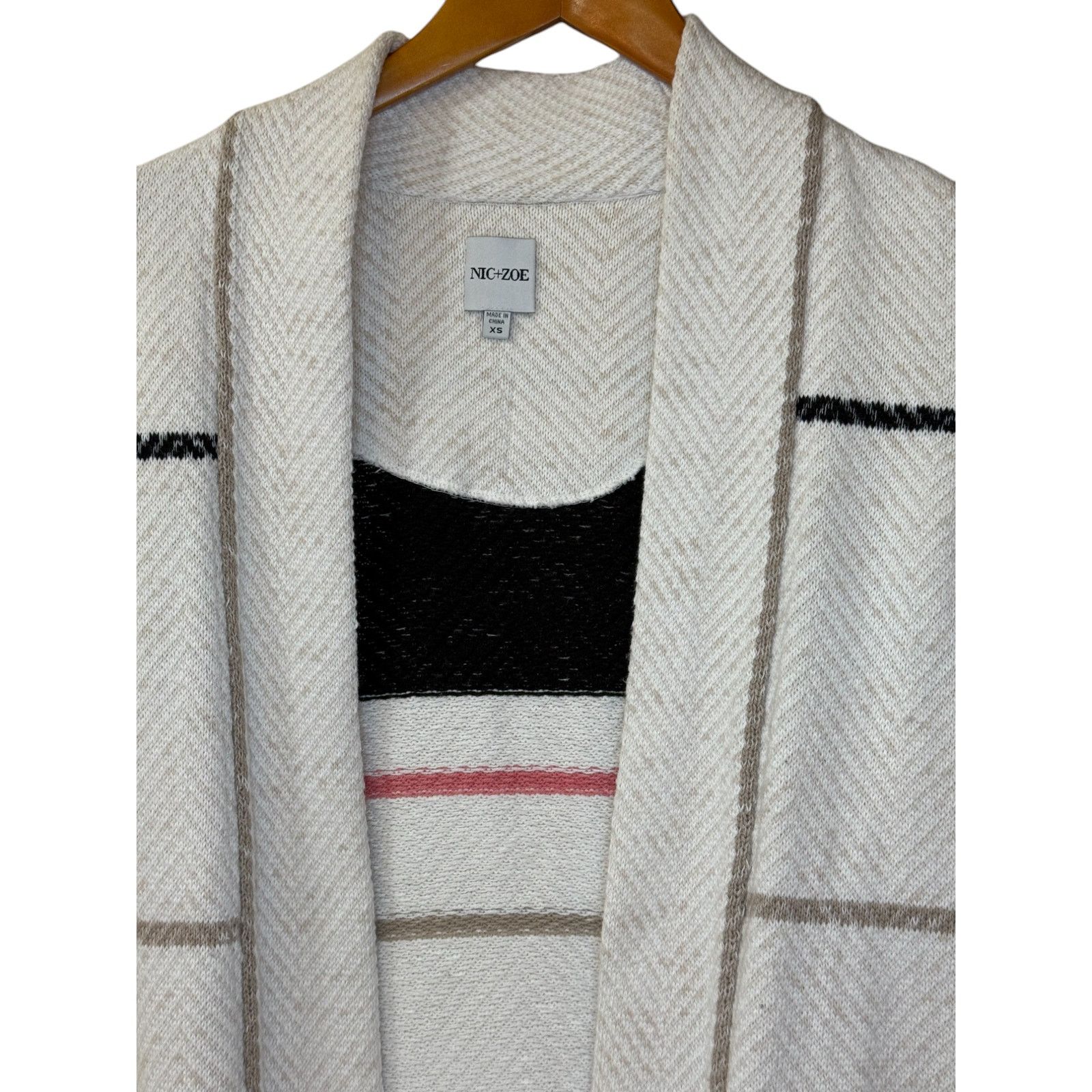 NIC+ZOE Nic+Zoe Cardigan Women X Small Beige Striped Open Preppy Size XS / US 0-2 / IT 36-38 - 2 Thumbnail