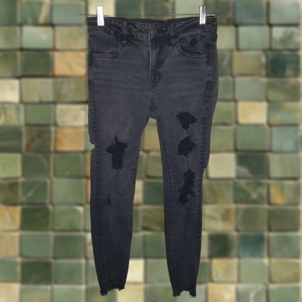 American Eagle Outfitters American Eagle Distressed Hi-Rise Black Jeggings Jean Size 4 Womens Size 27" / US 4 / IT 40 - 1 Thumbnail