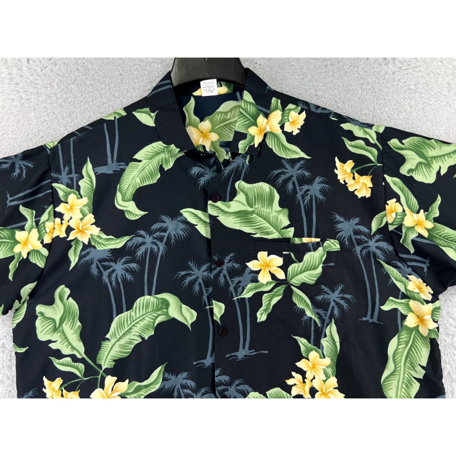 Erima Rima Shirt Black Green Floral Palm Hawaiian Adult Large 100% Polyester READ Size US L / EU 52-54 / 3 - 4 Thumbnail
