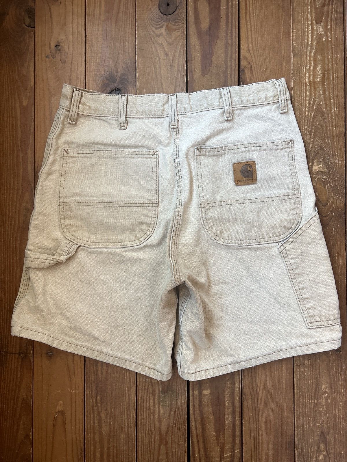 Carhartt × Vintage Vintage 90s Carhartt Tan Faded Distressed Carpenter Shorts Size US 32 / EU 48 - 1 Thumbnail