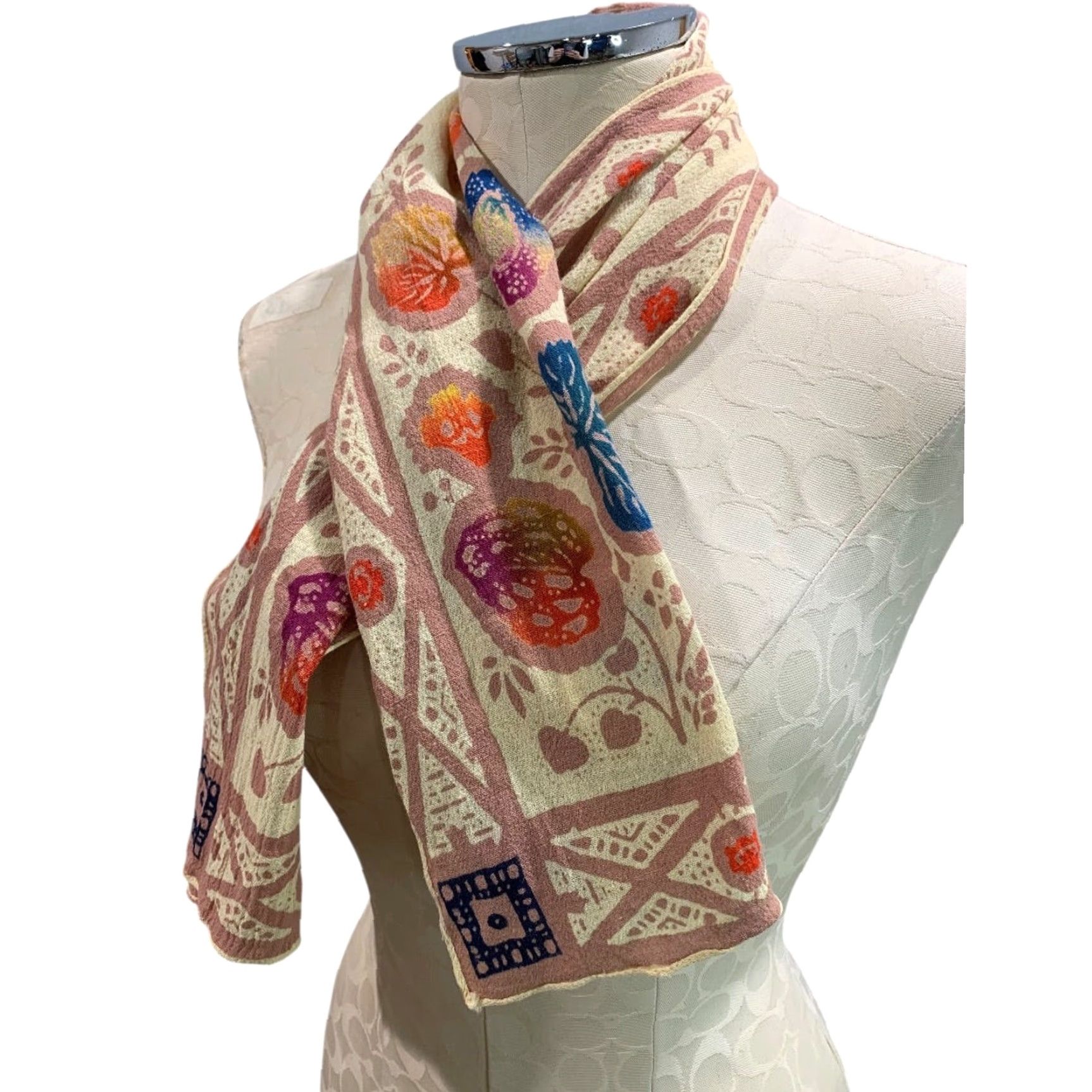 Vintage VINTAGE Linen Blend Boho Scarf Leaf Print 40 x 10 Inch Size ONE SIZE - 3 Thumbnail