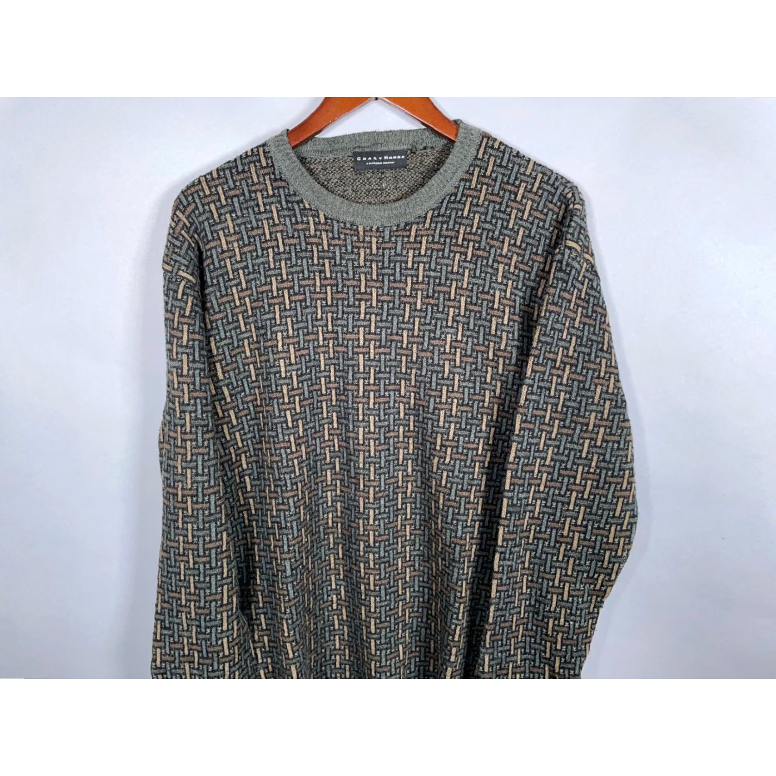 Vintage VINTAGE Crazy Horse Men's Sweater Pullover XL Green Geometric Pattern Lightweight Knit 90s Dad Retro Fall Winter Size US XL / EU 56 / 4 - 4 Thumbnail