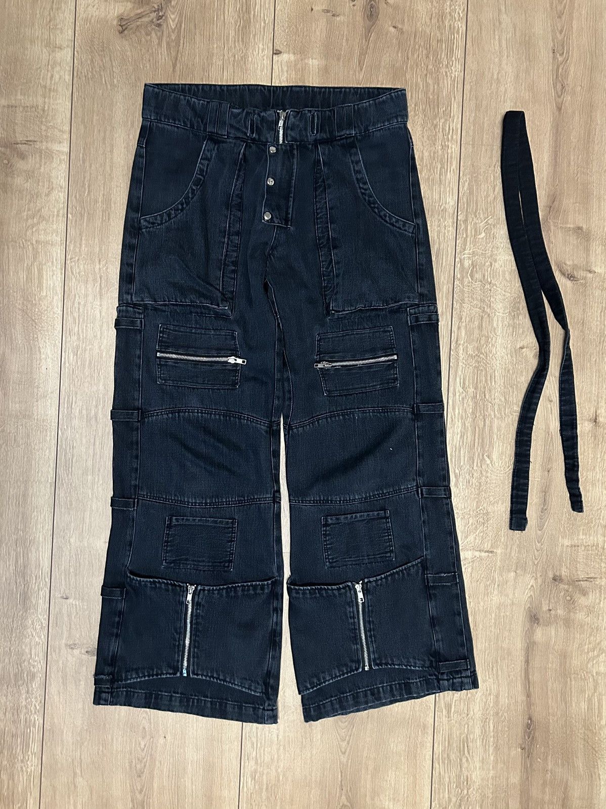 Designer Desolation Combat “MEGA-XEN” Flared Black Denim Pants Size US 34 / EU 50 - 2 Thumbnail