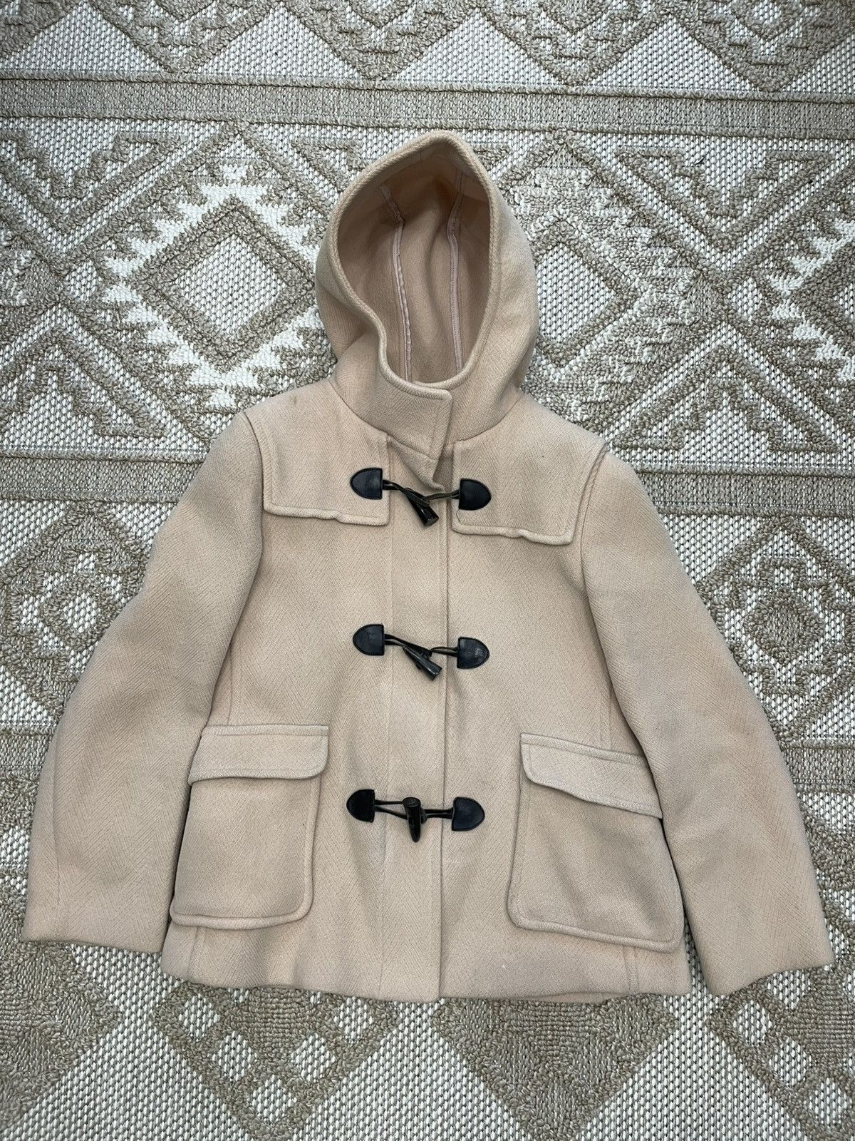 Burberry Women's Burberry Italy Wool Toggle Hooded Coat Flap Pockets Size L / US 10 / IT 46 - 1 Thumbnail
