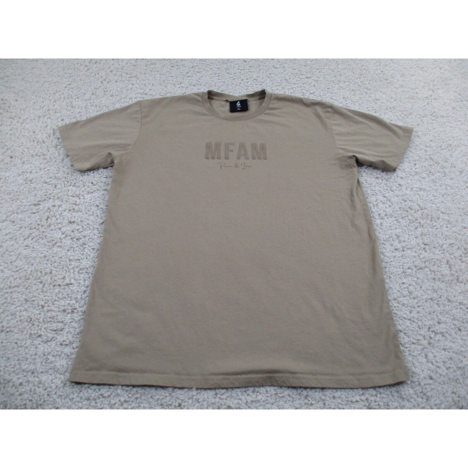 image of Vintage Mfam Shirt Mens Extra Large Beige Brown Peace And Love Logo Cotton Modern Usa in White (Siz