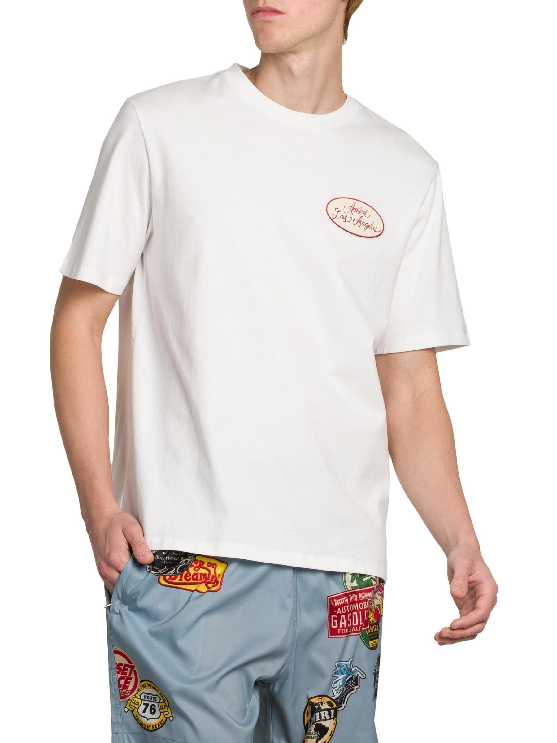 Amiri os11x1225 Station Patch Cotton Crewneck T-Shirt in White Size US L / EU 52-54 / 3 - 3 Thumbnail