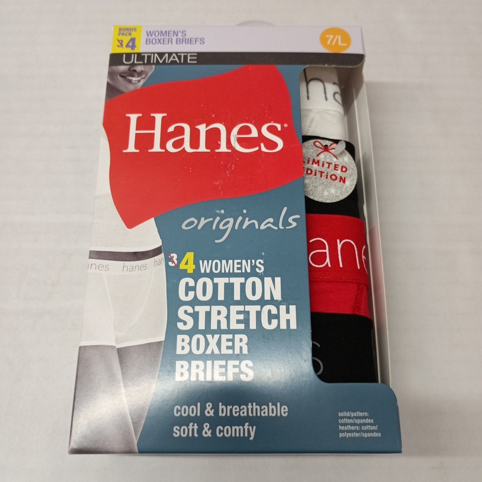 Hanes Women’s Hanes 4 Pk Cotton Boxer Briefs Size 7/L 40-41 Inch Size ONE SIZE - 1 Thumbnail