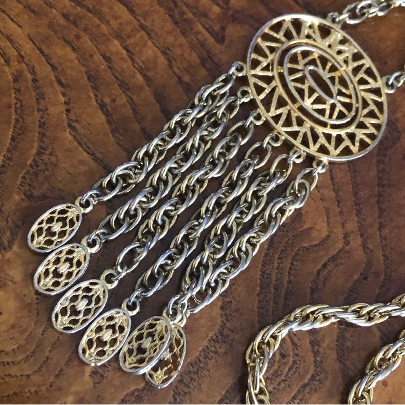 Vintage Vintage gold medallion fringe braided chain necklace Size ONE SIZE - 8 Thumbnail