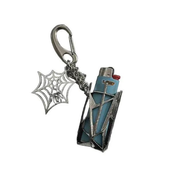 Jewelry Silver Geometric Lighter Holder Keychain with Spider Charm Size ONE SIZE - 2 Thumbnail