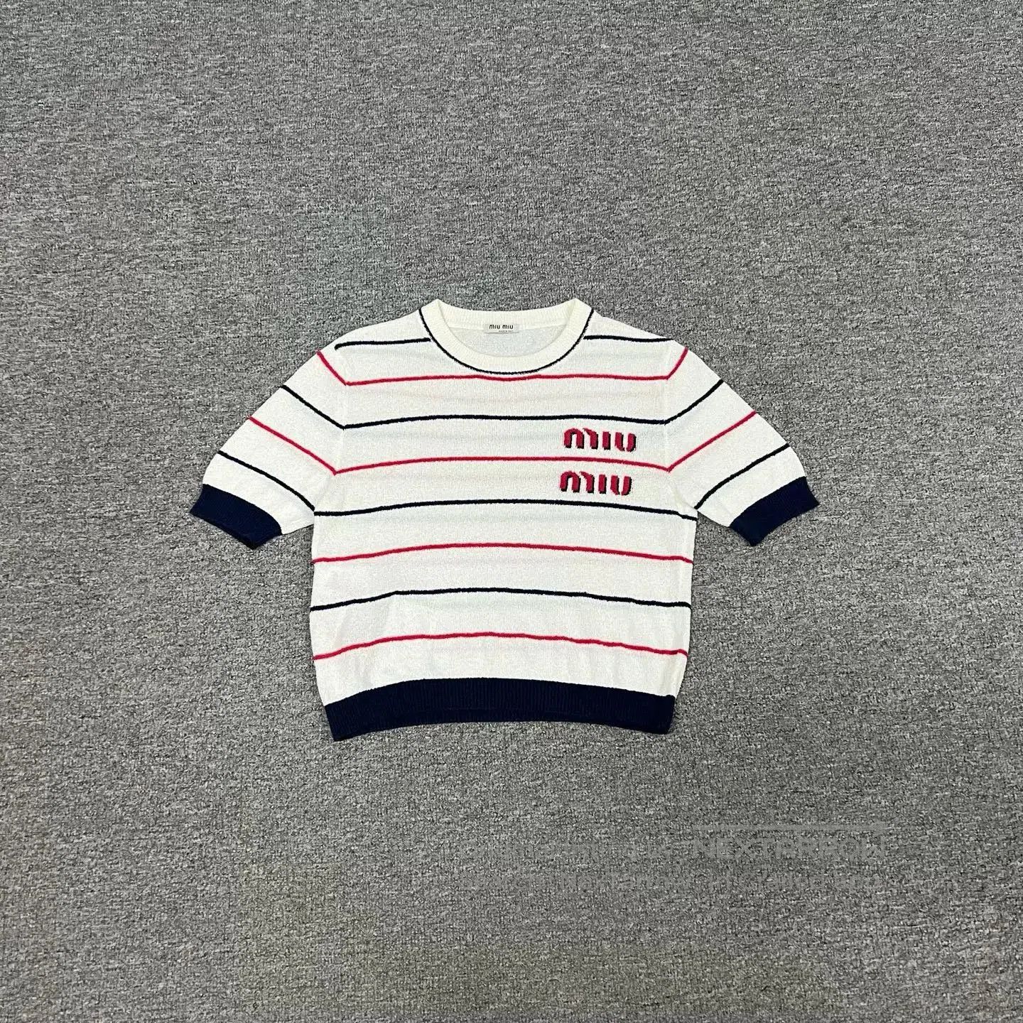 Miu Miu Miu Miu Logo Striped Knit Short Sleeve. Size S / US 4 / IT 40 - 1 Thumbnail