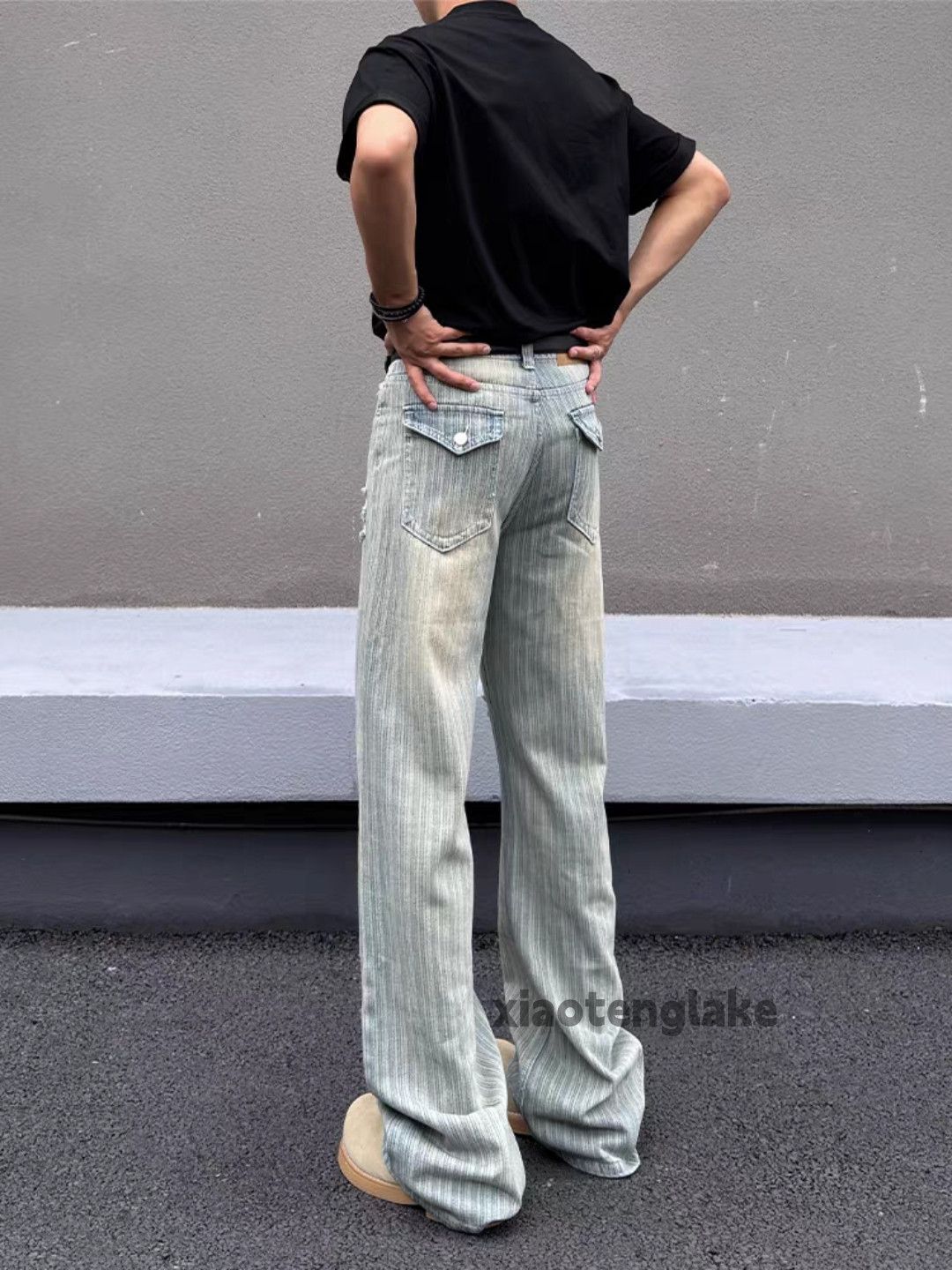 Jean Unisex utility loose baggy skate hiphop stain jeans Size US 30 / EU 46 - 2 Thumbnail