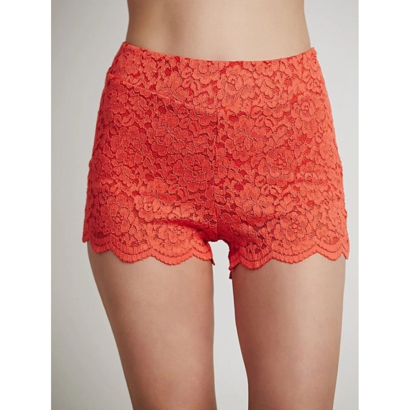 Free People NWT New Free People Orange Stretch Floral Lace Biker Shorts Size 28" / US 6 / IT 42 - 2 Thumbnail