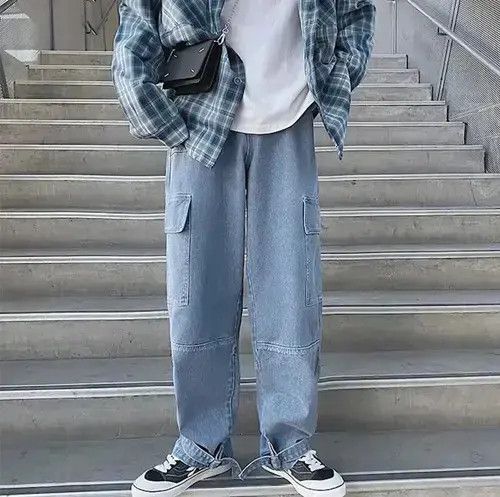 Jean Light Blue Cargo jeans Wide Leg Denim Loose Straight Baggy Size US 34 / EU 50 - 3 Thumbnail