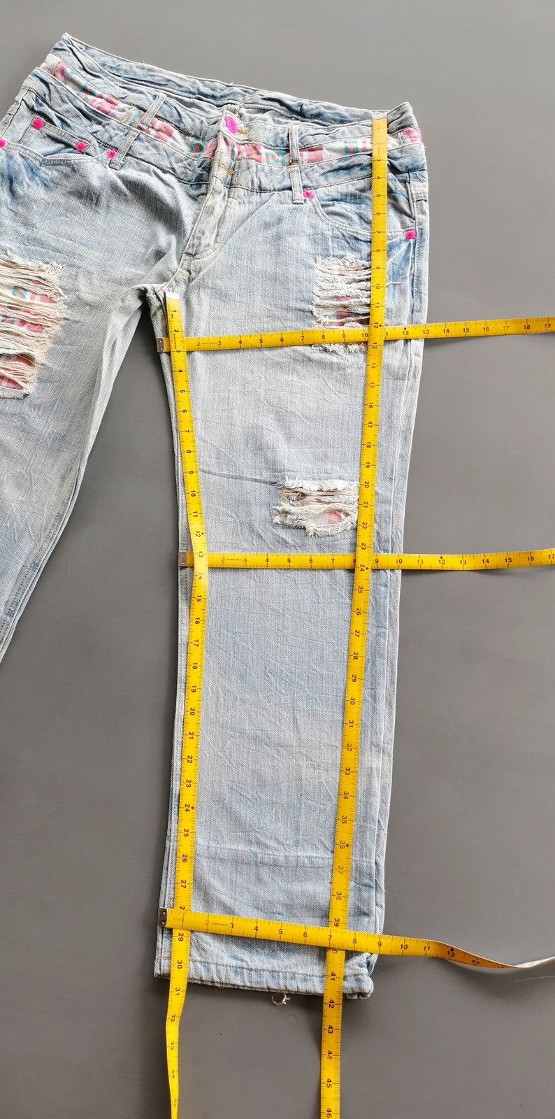 If Six Was Nine Unbrand Double Waist Patchwork Distressed Jeans Size US 37 - 10 Thumbnail