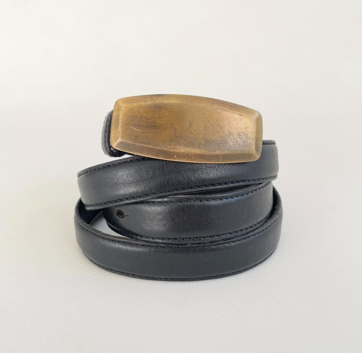 Maison Margiela Mid 2000s ‘Distressed Brass Buckle’ Belt Size 36 - 1 Thumbnail