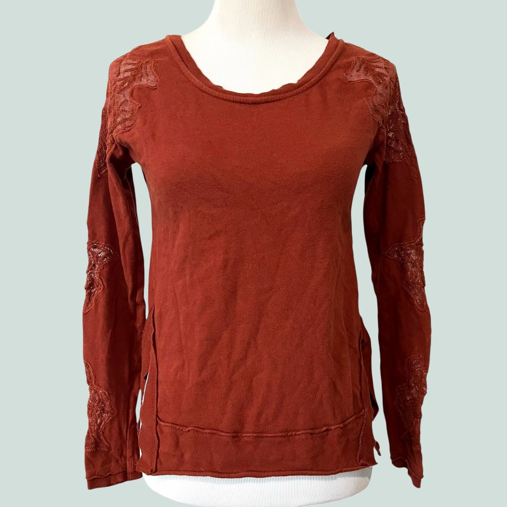 Free People Free People Outer Sunset Grandpa Jersey Long Sleeve Lace Cut Out Womens XS Shirt Xs Orange Womens Size XS / US 0-2 / IT 36-38 - 1 Thumbnail