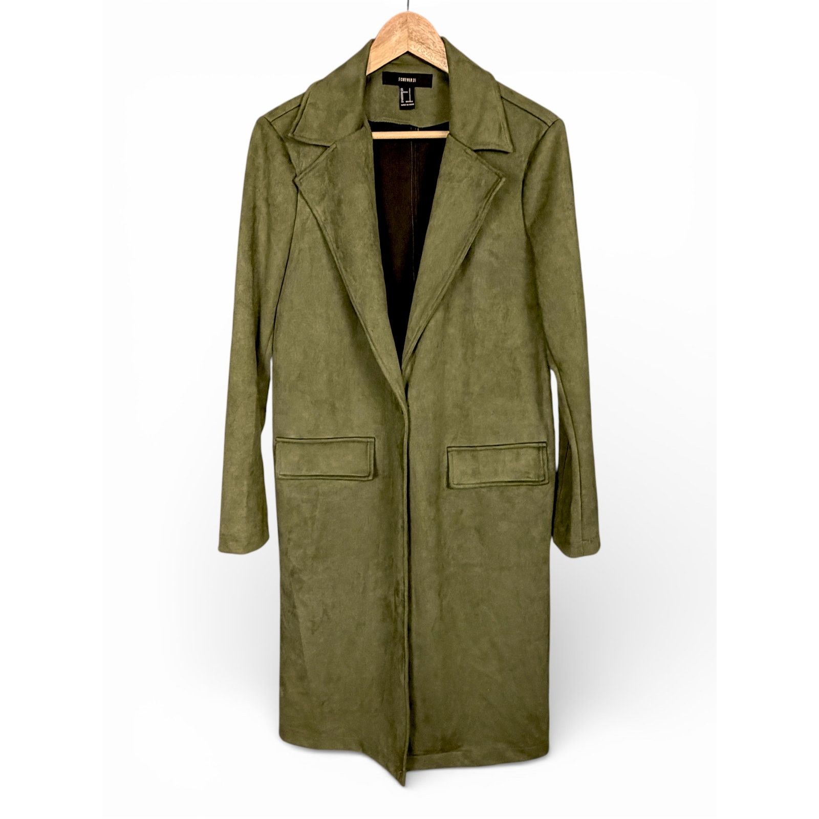 Forever 21 Forever 21 Olive Green Faux Suede Womens S Full Length Coat Size S / US 4 / IT 40 - 7 Thumbnail