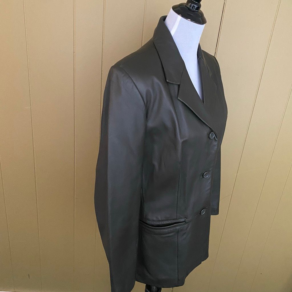 Preston & York Preston & York women M 3 button grey leather jacket w/orange satin lining Size M / US 6-8 / IT 42-44 - 3 Thumbnail
